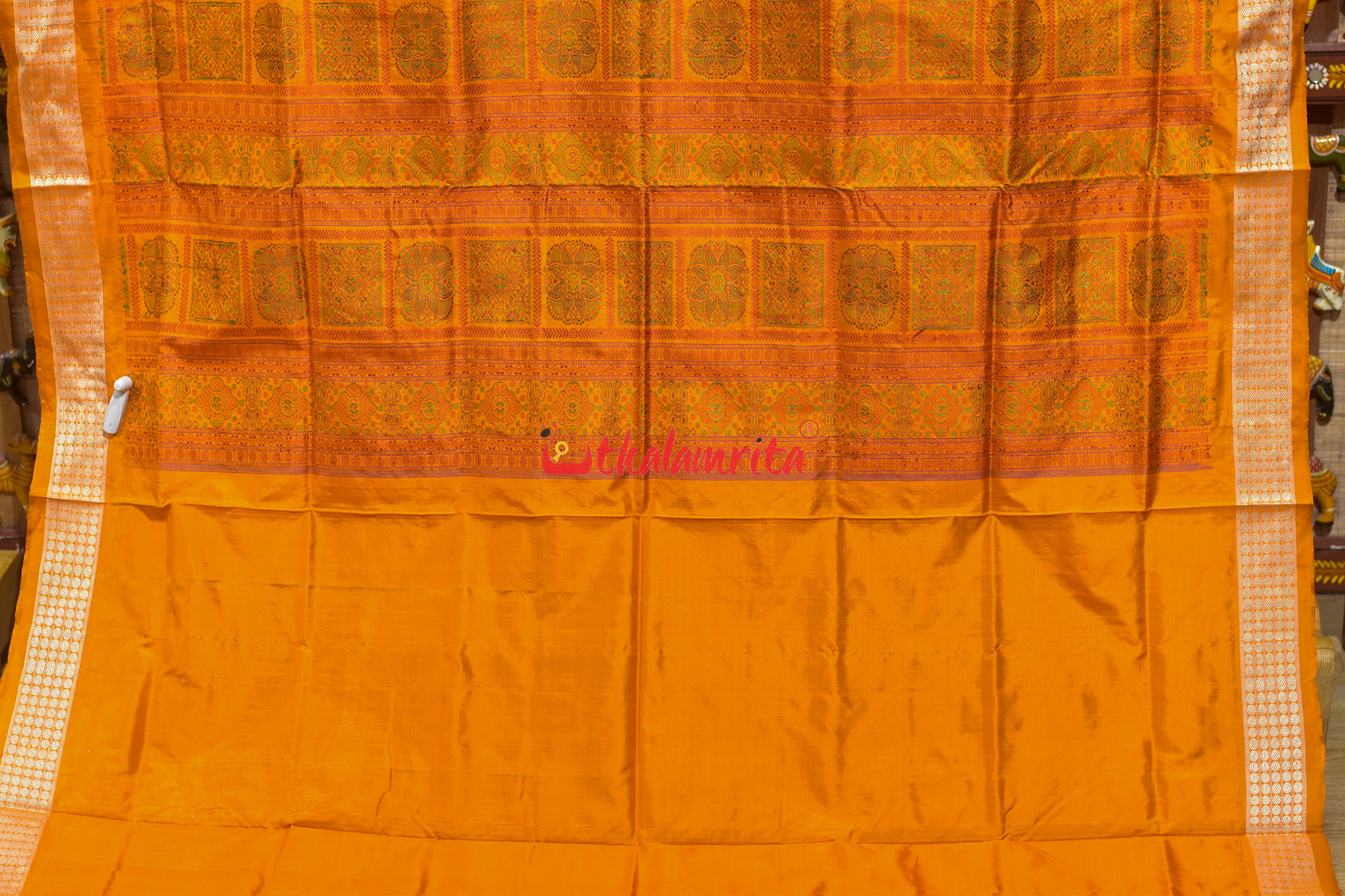 Black Orange Phula Dala Bomkai Silk Saree