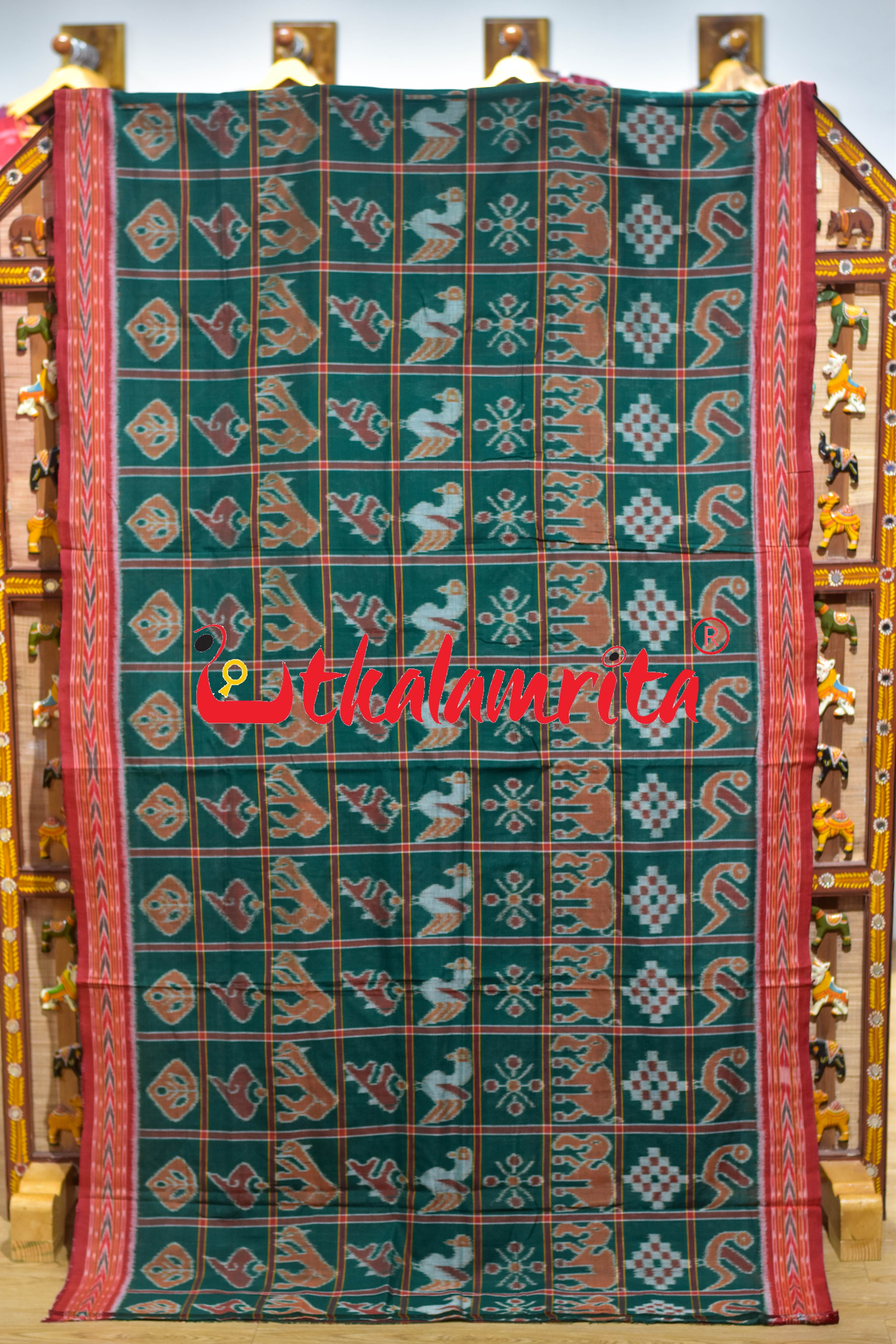 Green Red Dhanpatri Nabakothi Khandua Cotton Saree
