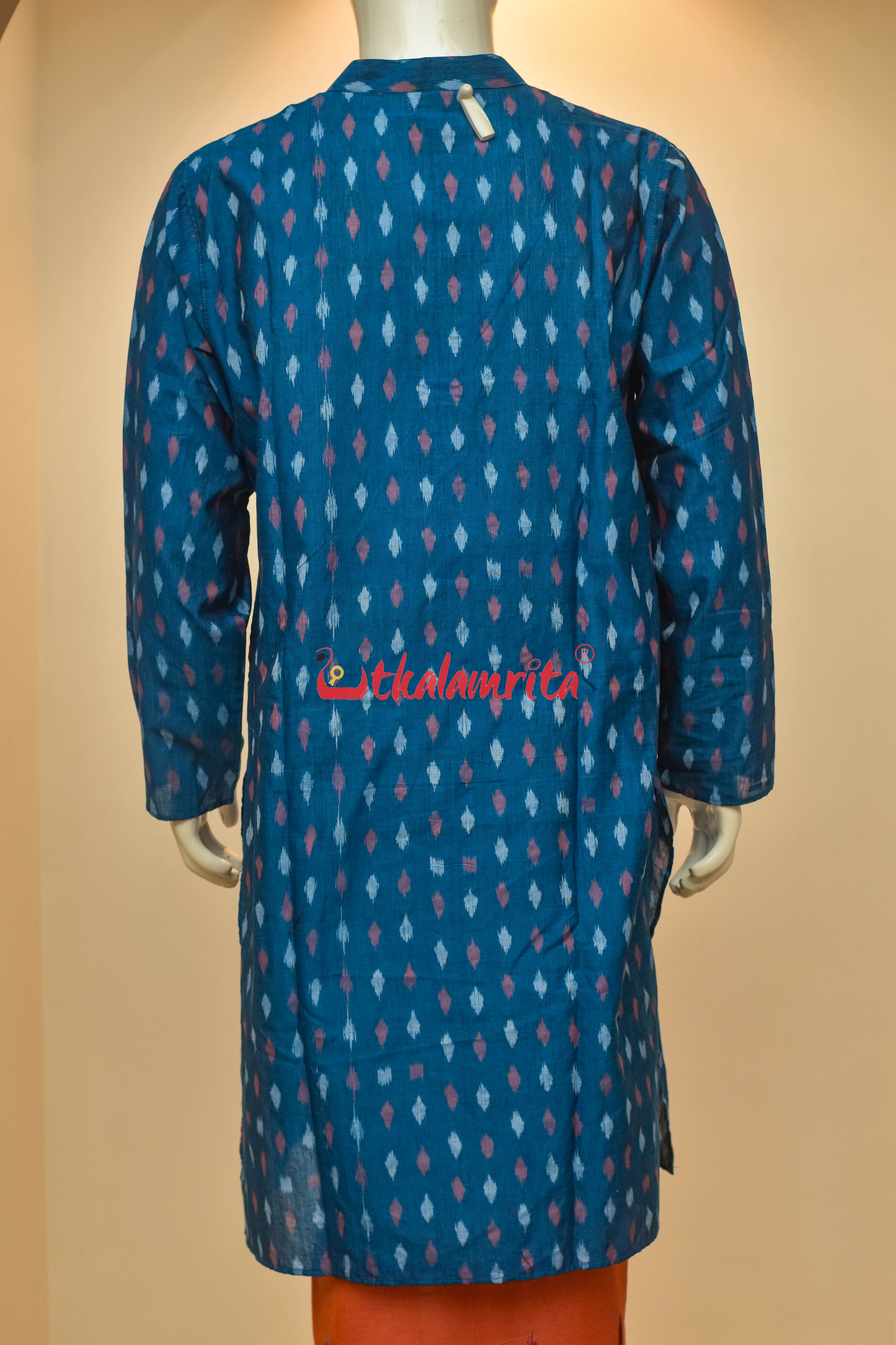 Teal Blue Dots (Men's Long Kurta)