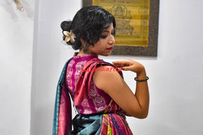Teal with Maroon Jaala Tussar Silk Saree