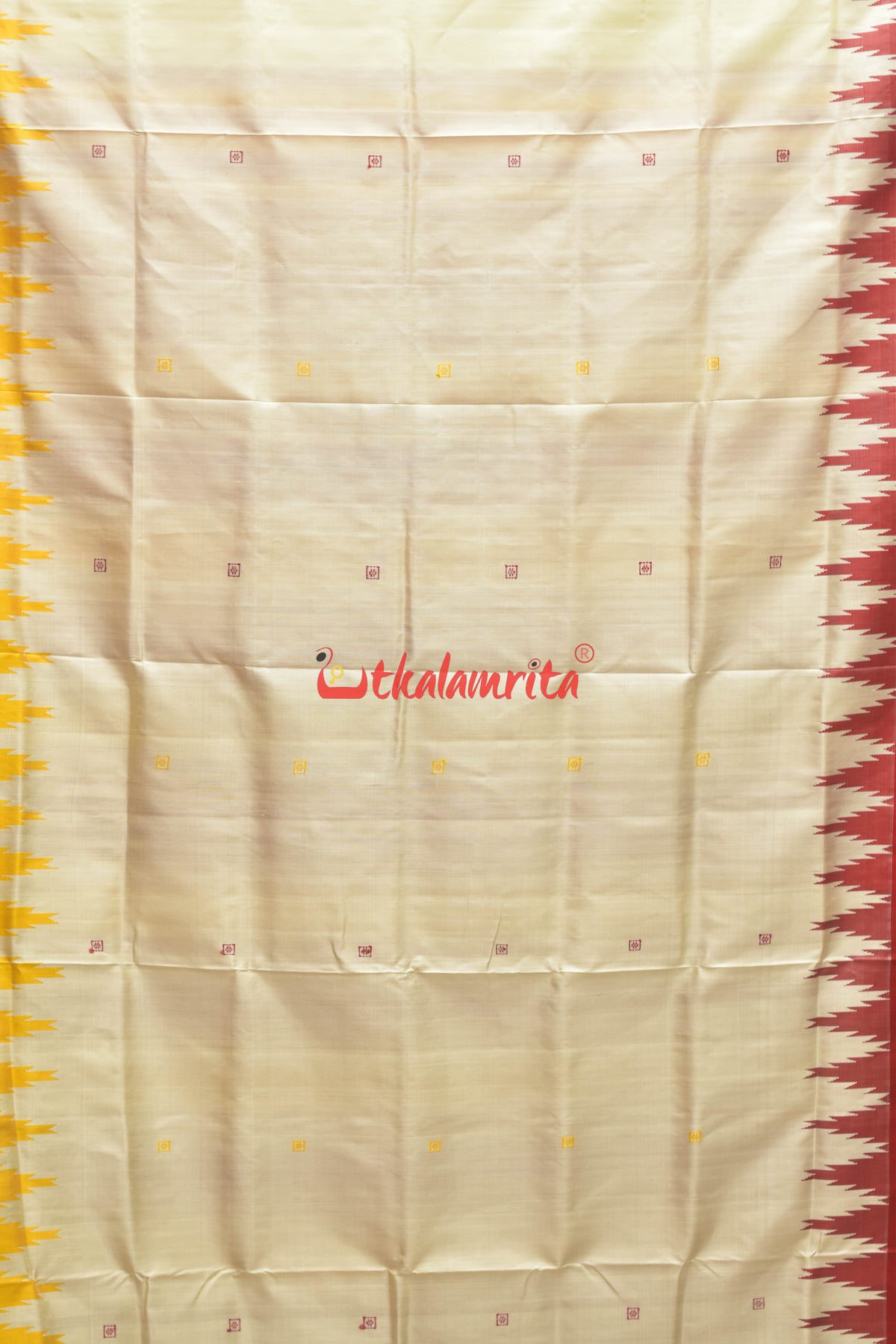 White Ganga Jamuna Yellow Red Double Anchal Berhampuri Silk Saree