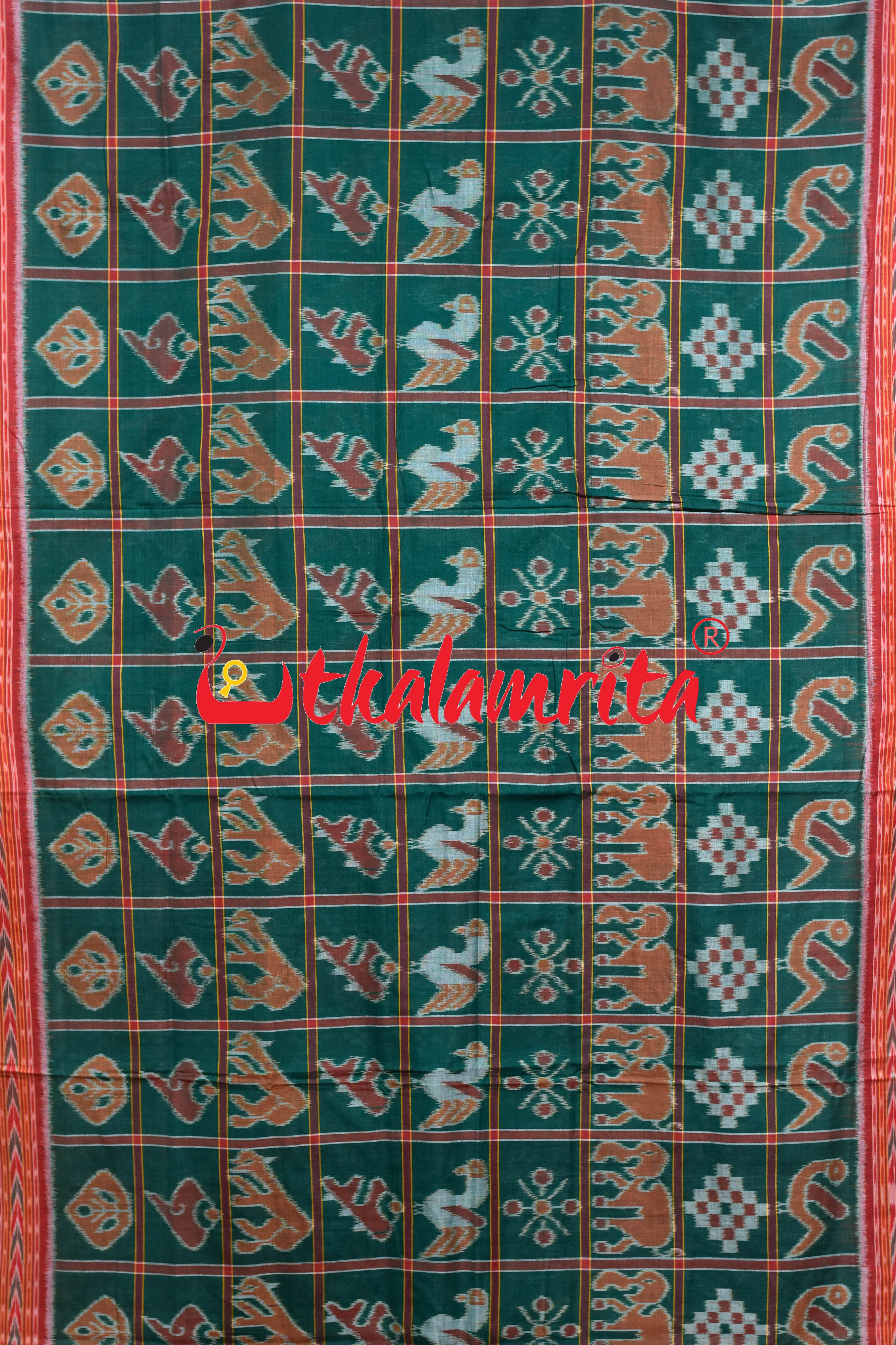 Green Red Dhanpatri Nabakothi Khandua Cotton Saree