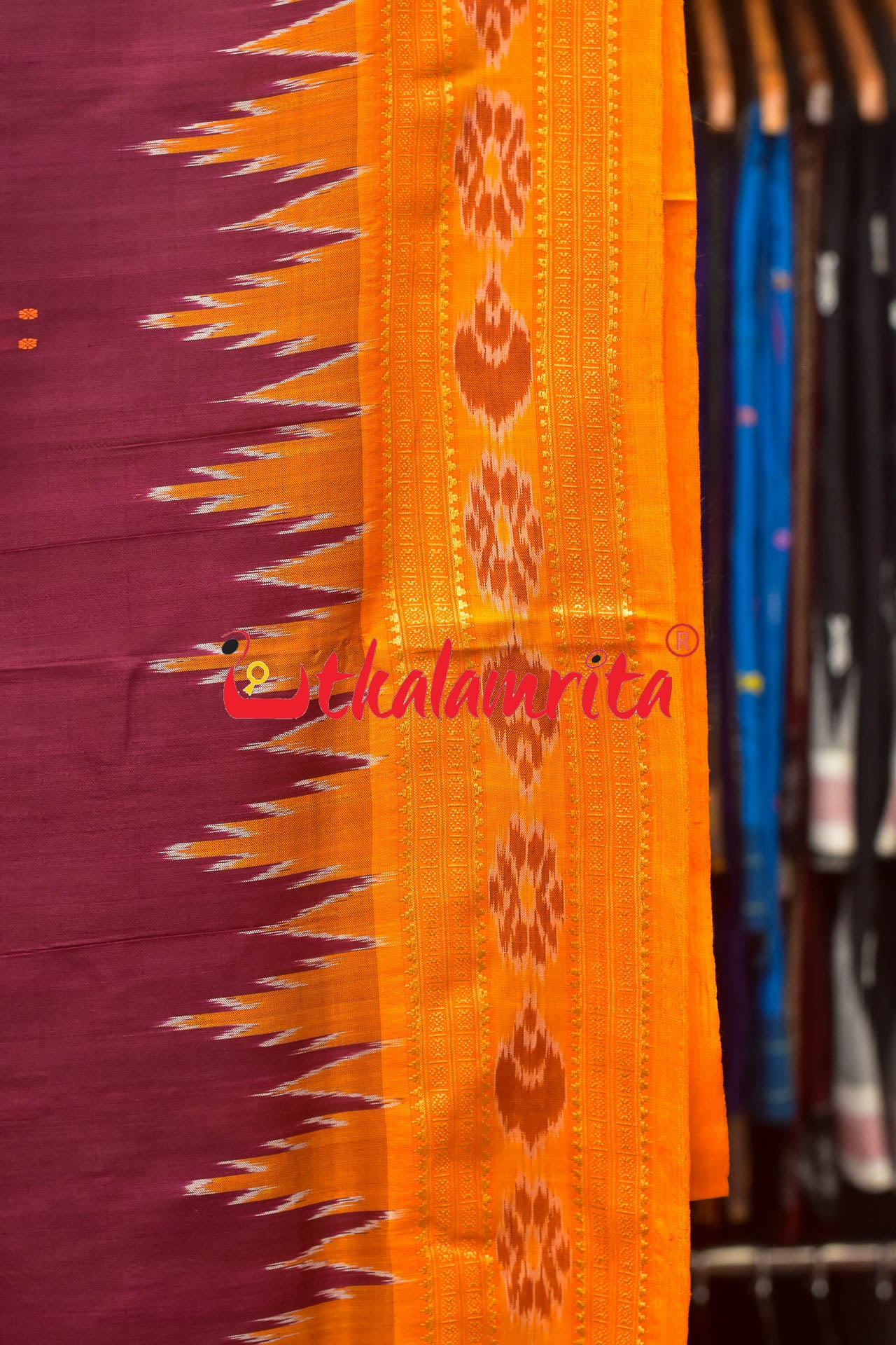 Jamun Orange Buti Khandua Silk Saree