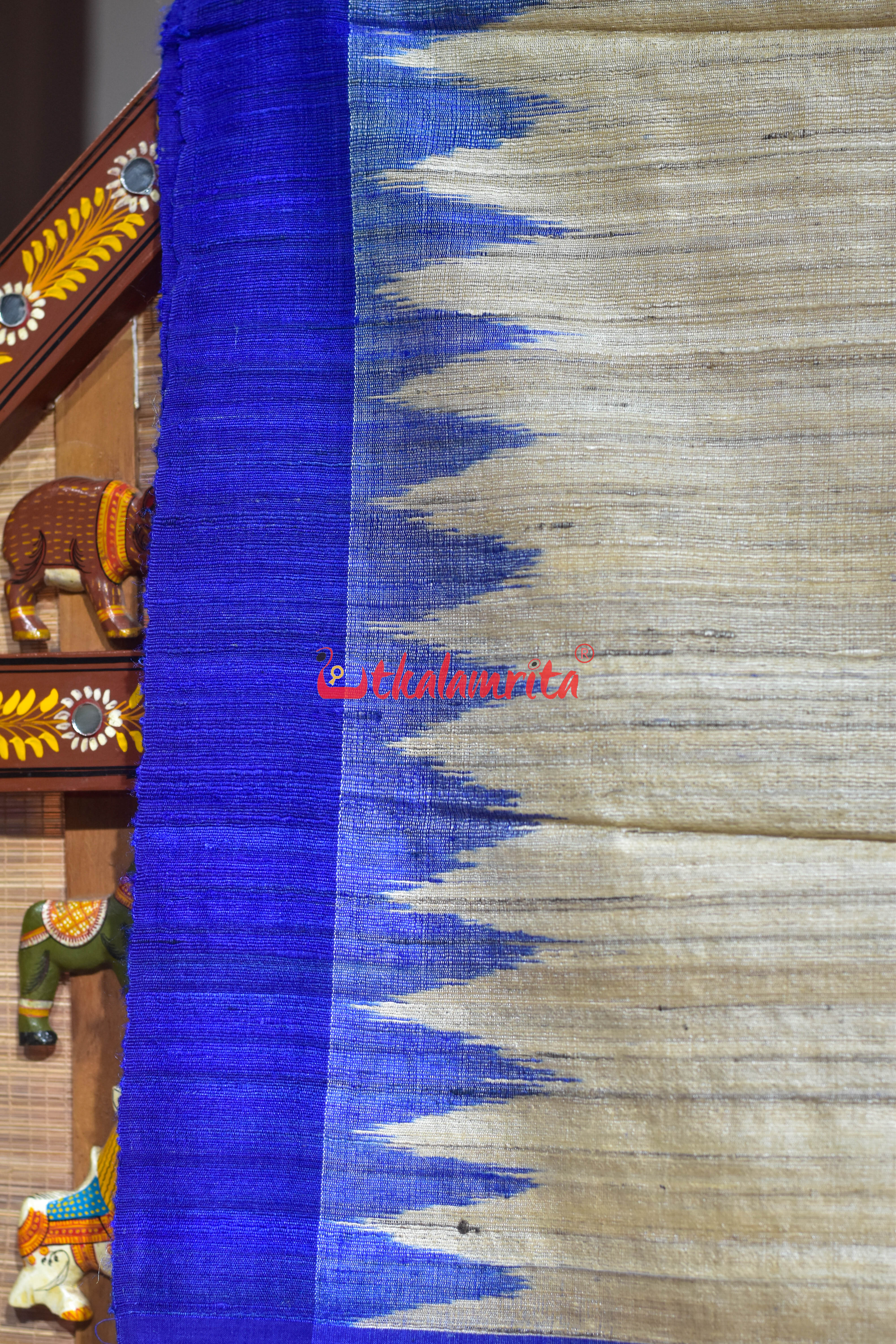 Ghee with Blue Border Gopalpur Tussar Silk Saree