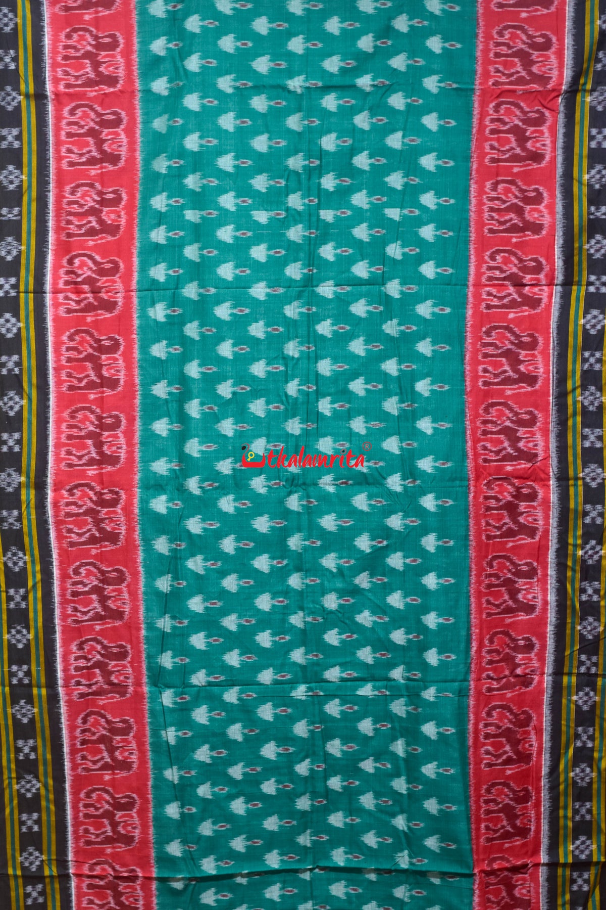 Green Red Hathi Boita Khandua Cotton Saree