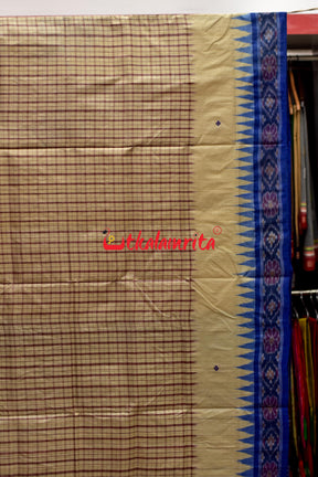 Middle Checks Maroon Blue Tussar Saree