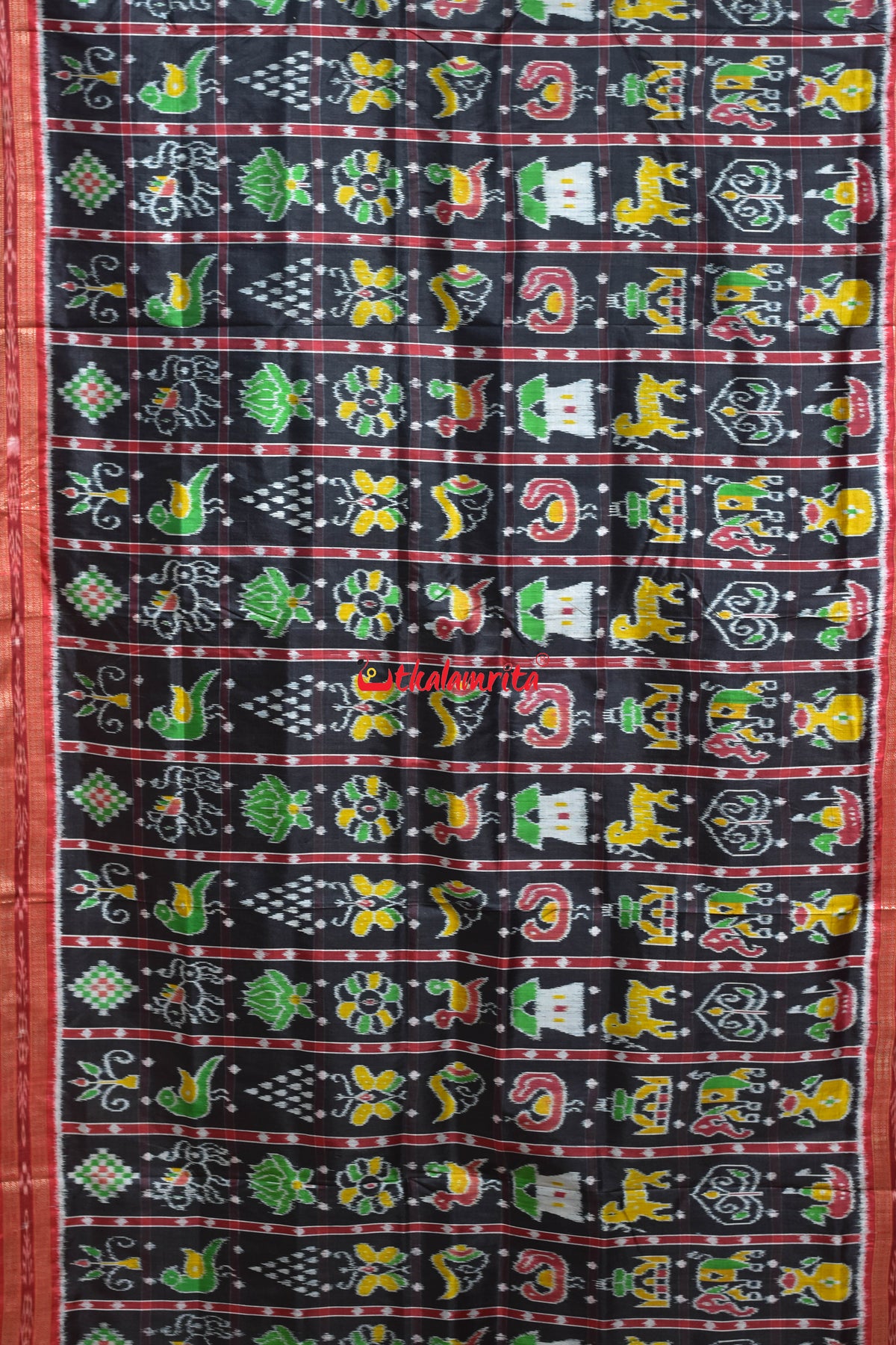 Black Nabakothi Dotted Khandua Silk Saree