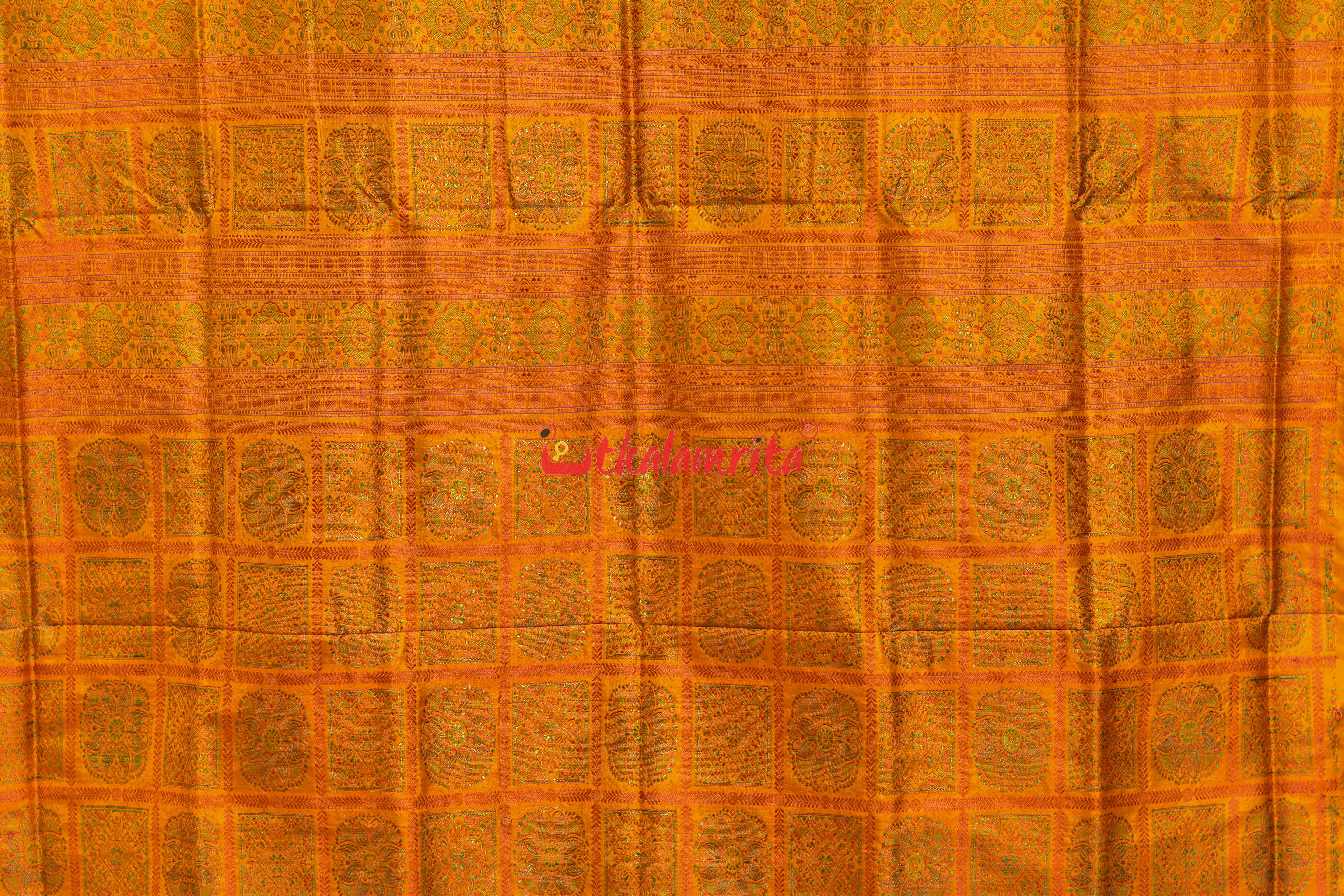 Black Orange Phula Dala Bomkai Silk Saree