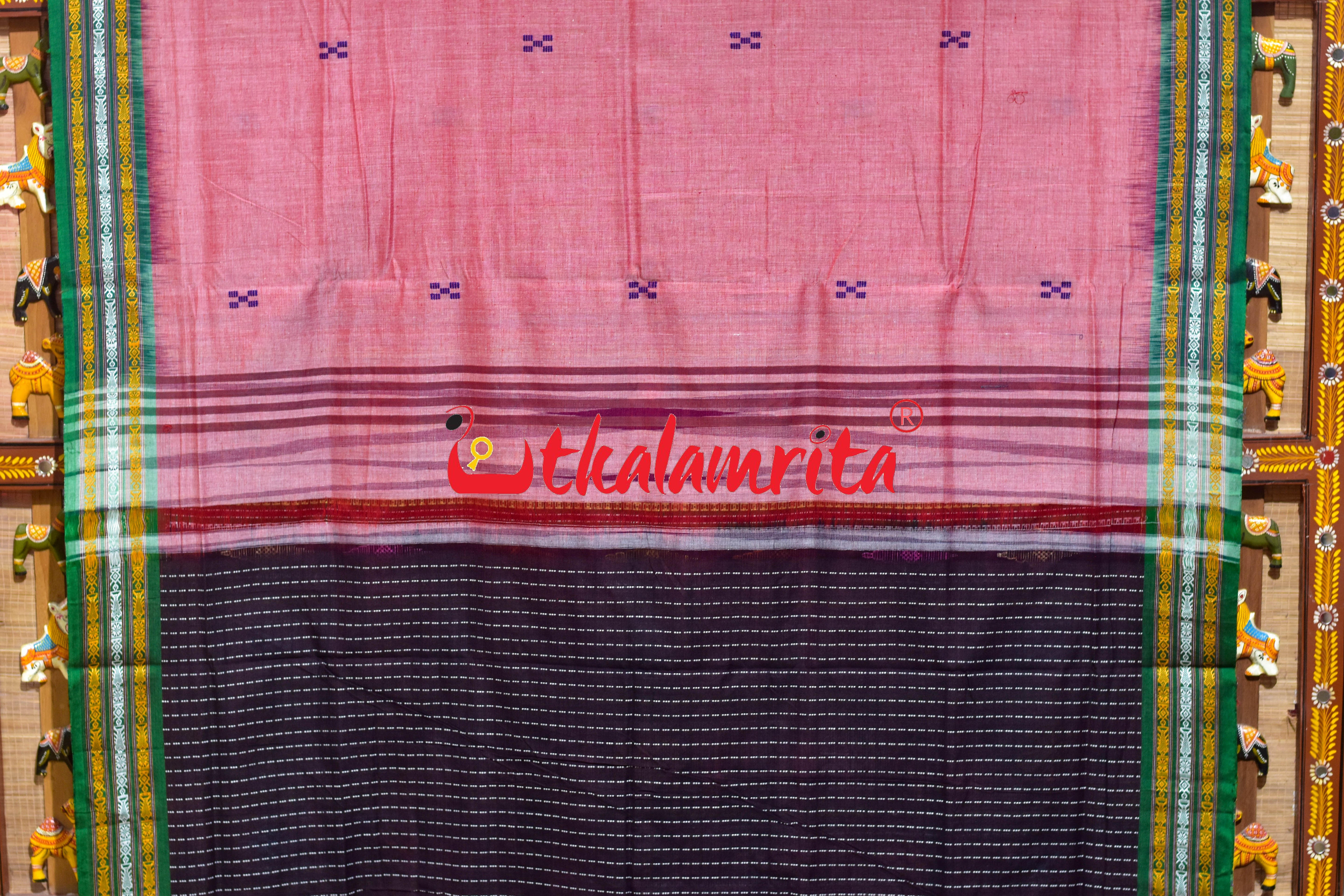 Pink Buta Phula Anchal Dhalapathar Cotton Saree