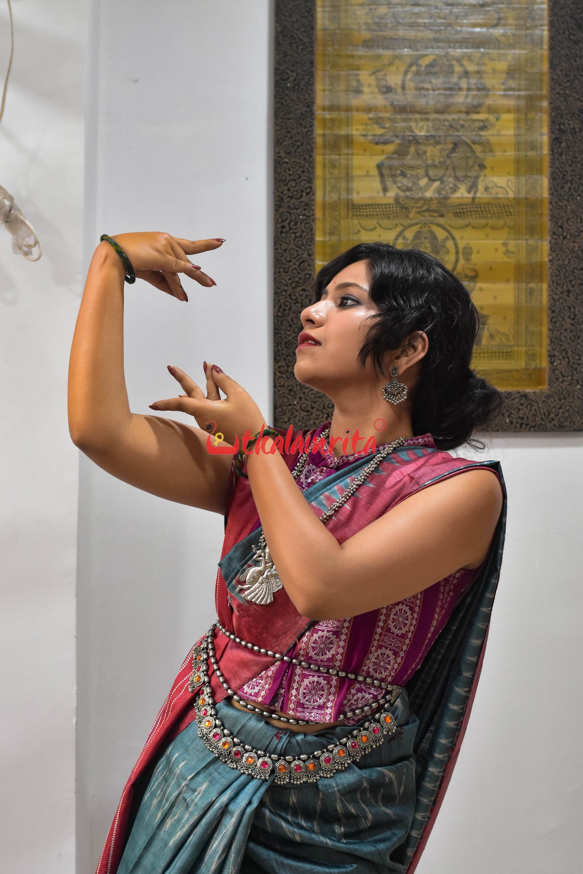 Teal with Maroon Jaala Tussar Silk Saree