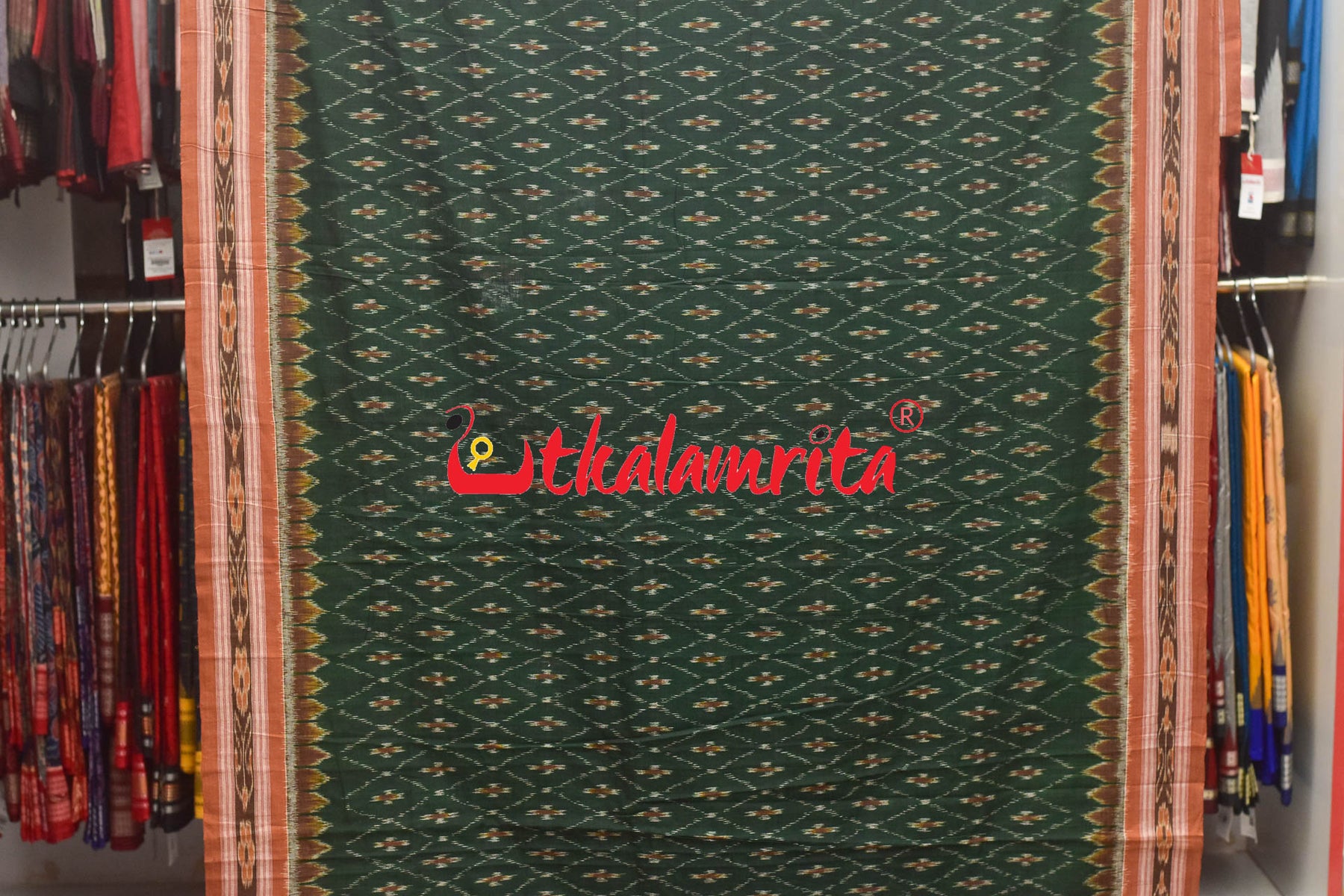 Dark Green Thikiri Phula Khandua Cotton Saree