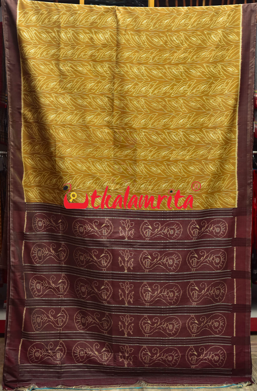 Khaja Natural Dye Mayura Anchal Khandua Silk Saree