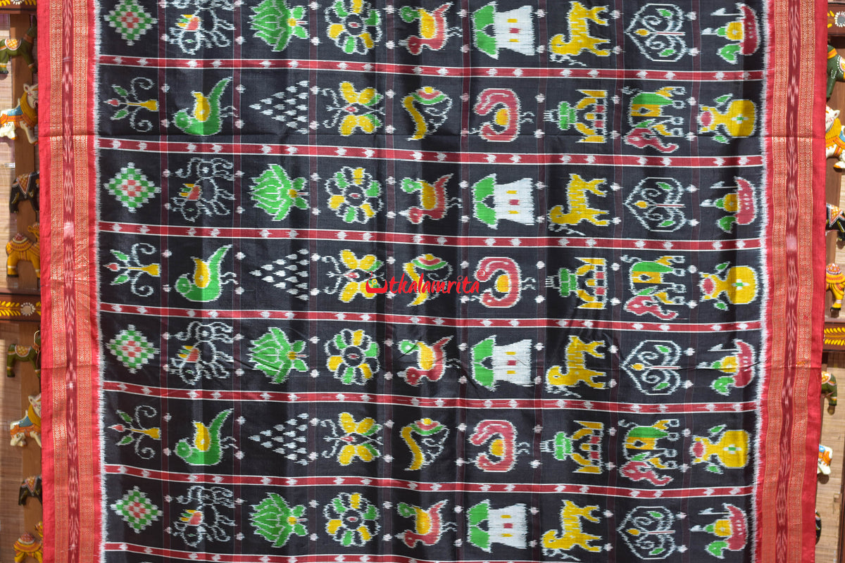 Black Nabakothi Dotted Khandua Silk Saree