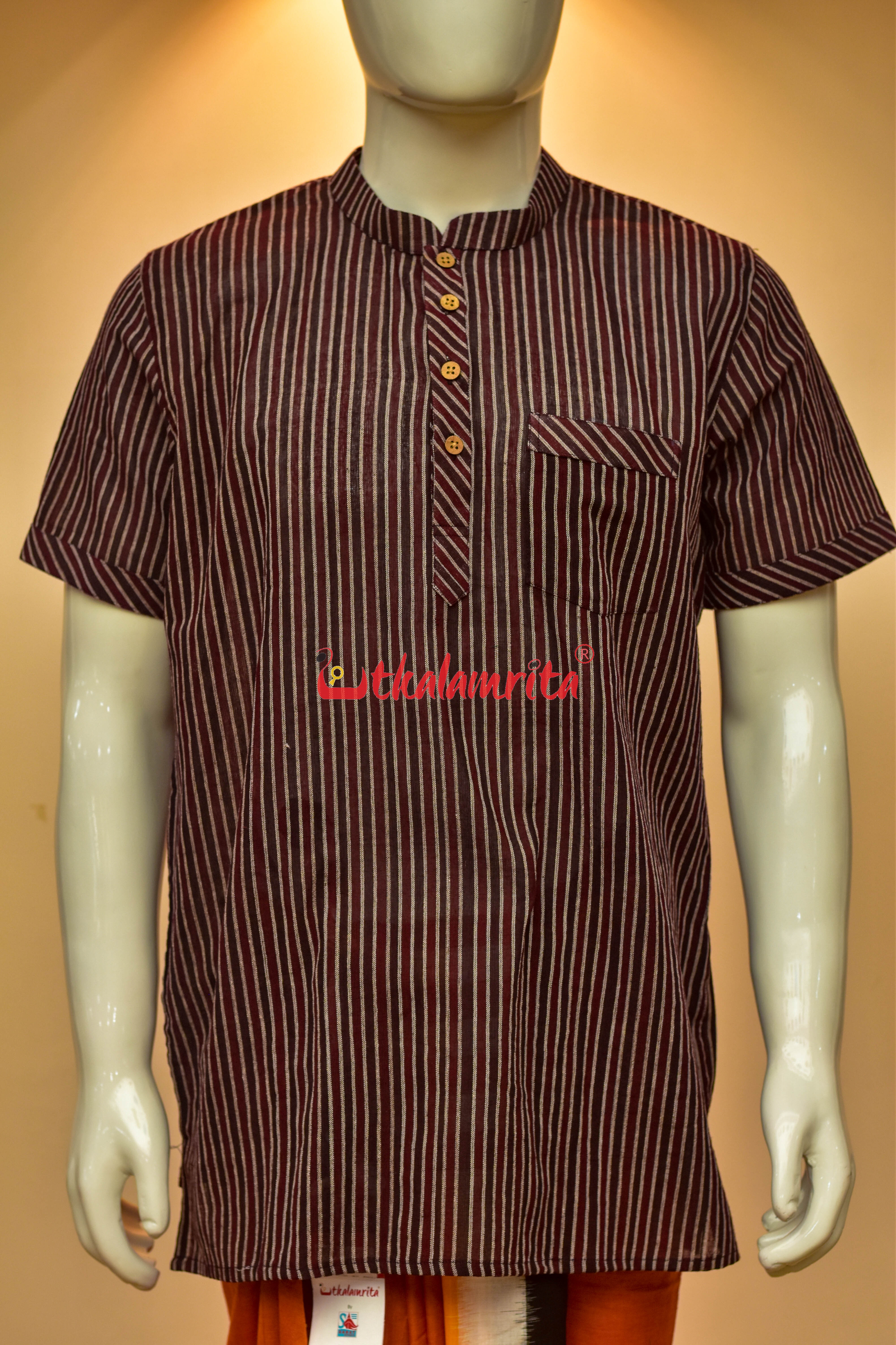Coffee Maroon Lines Kotpad (Men's Half Kurta)
