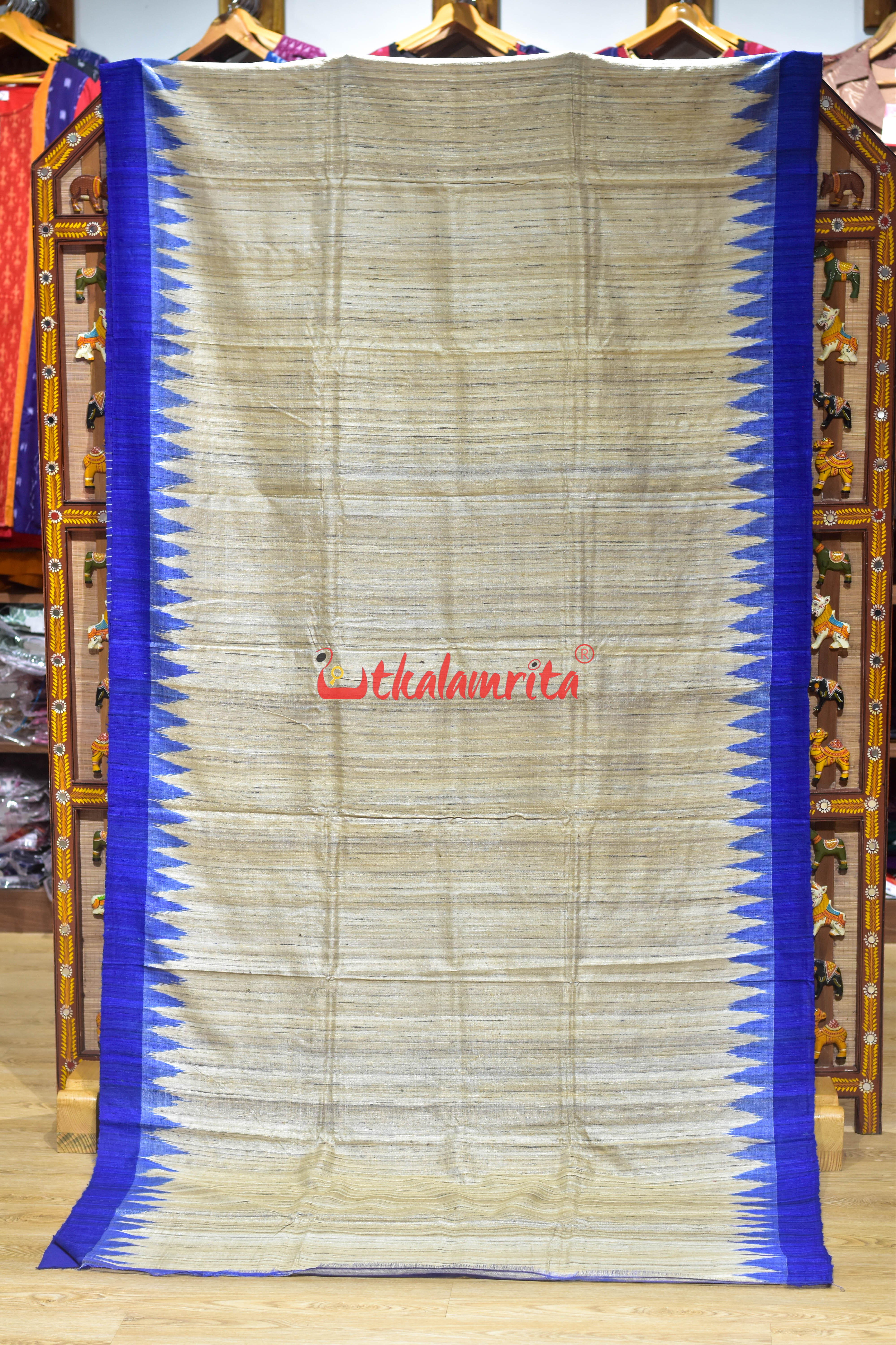 Ghee with Blue Border Gopalpur Tussar Silk Saree