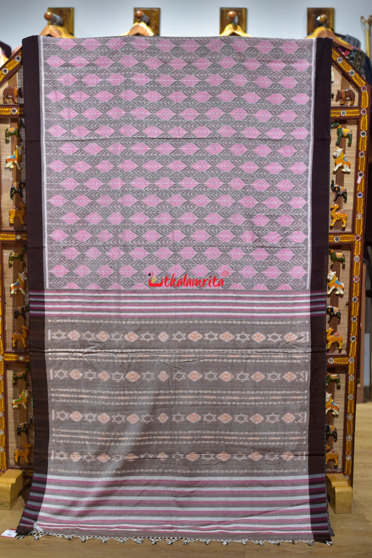 Leaf Pink Maniabandha Cotton Saree