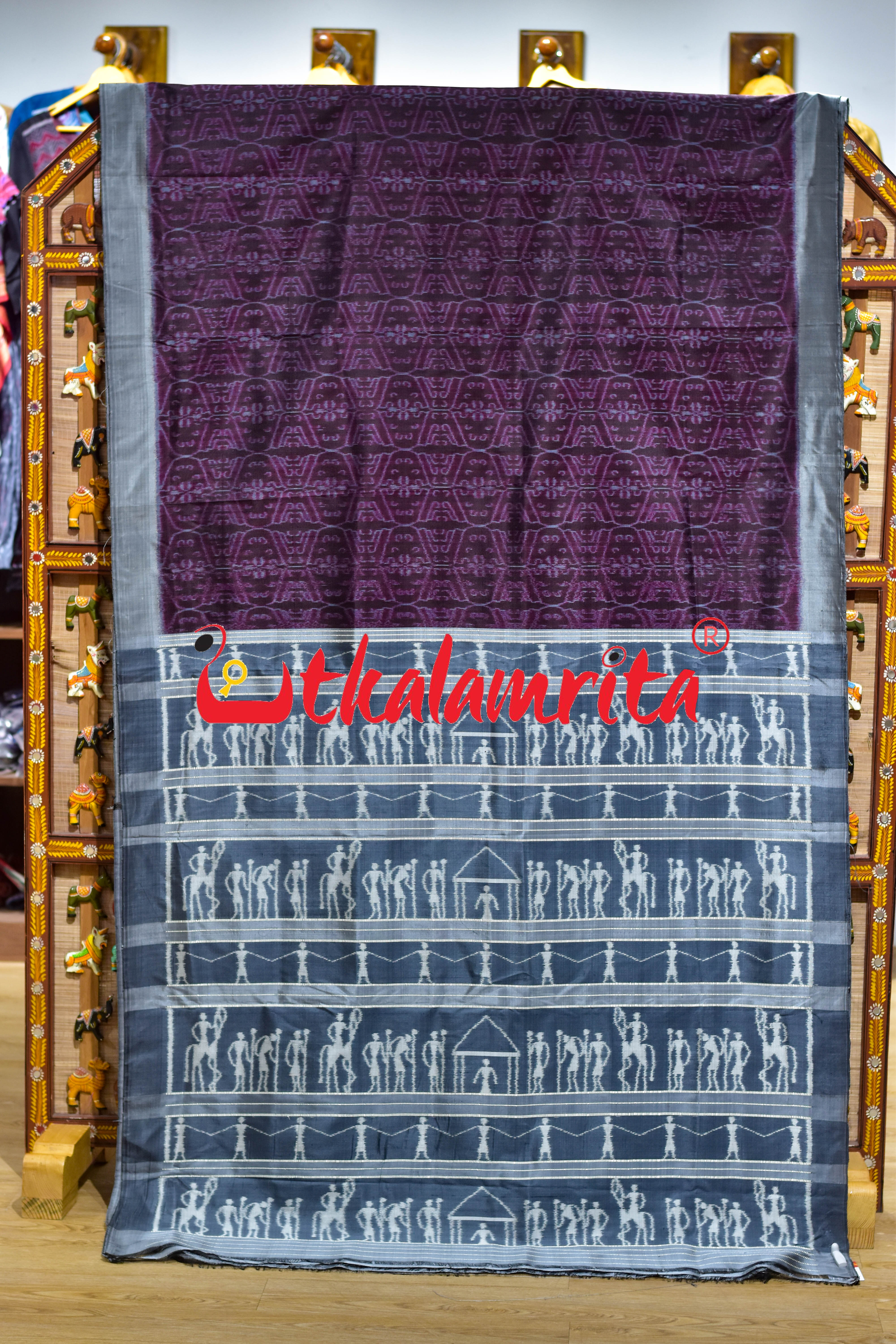 Chungudia Daali Coffee Grey Khandua Silk Saree