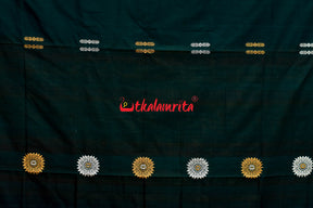 Bottle Green Yellow Padam Bomkai Cotton Saree