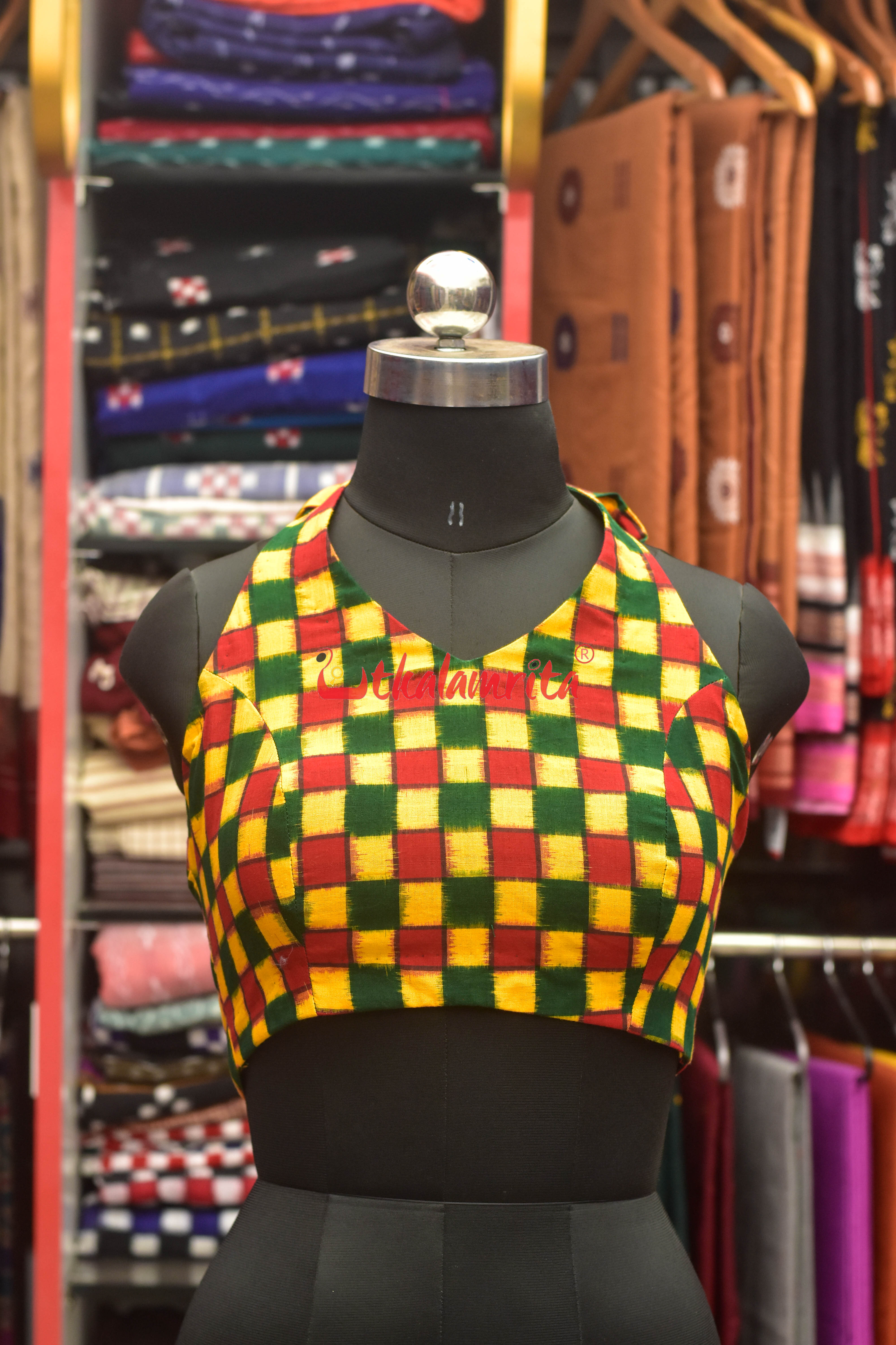Yellow Red Total Pasapali Halter Neck (Blouse)