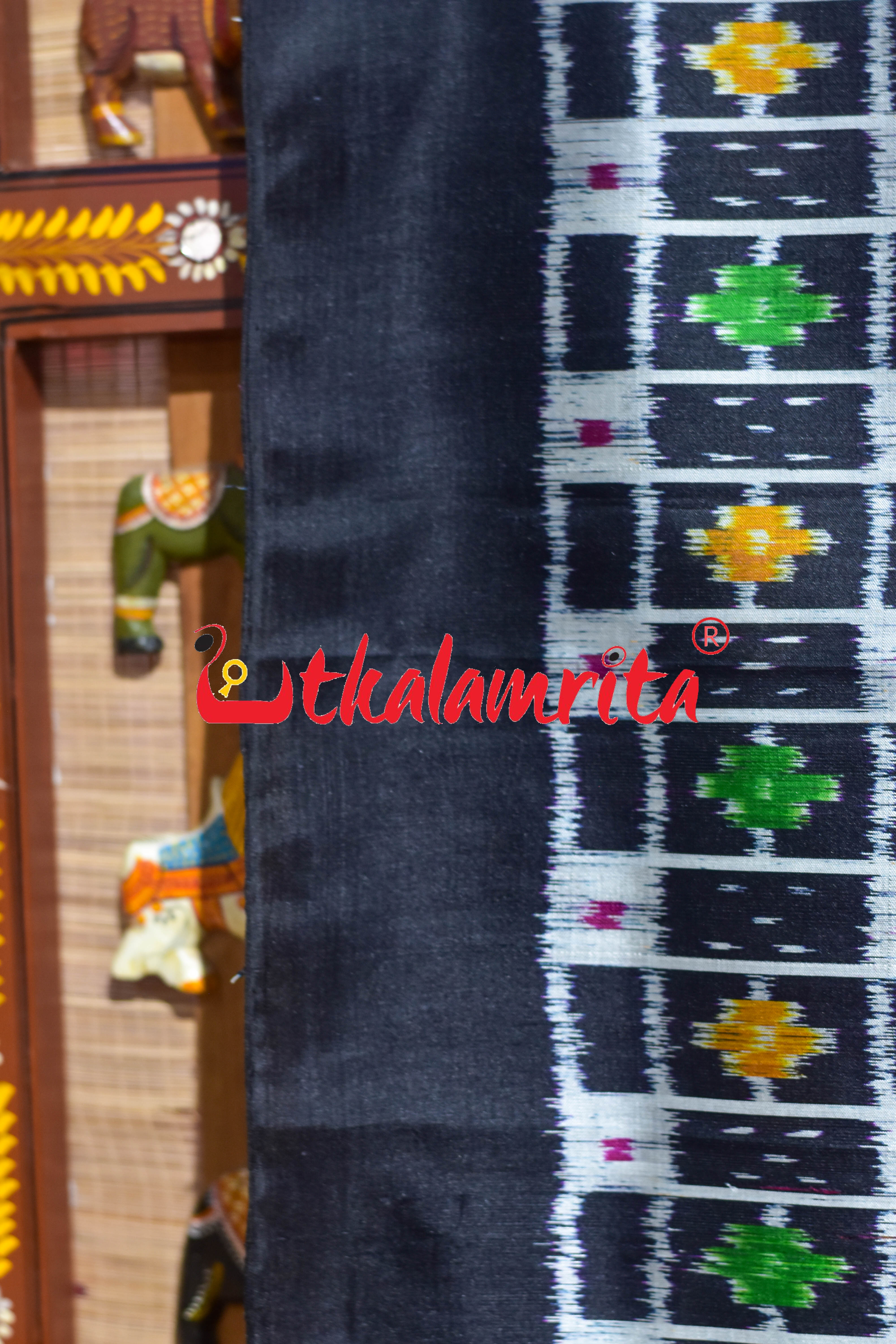 Purple Black Border Elephant Pasapali Khandua Silk Saree