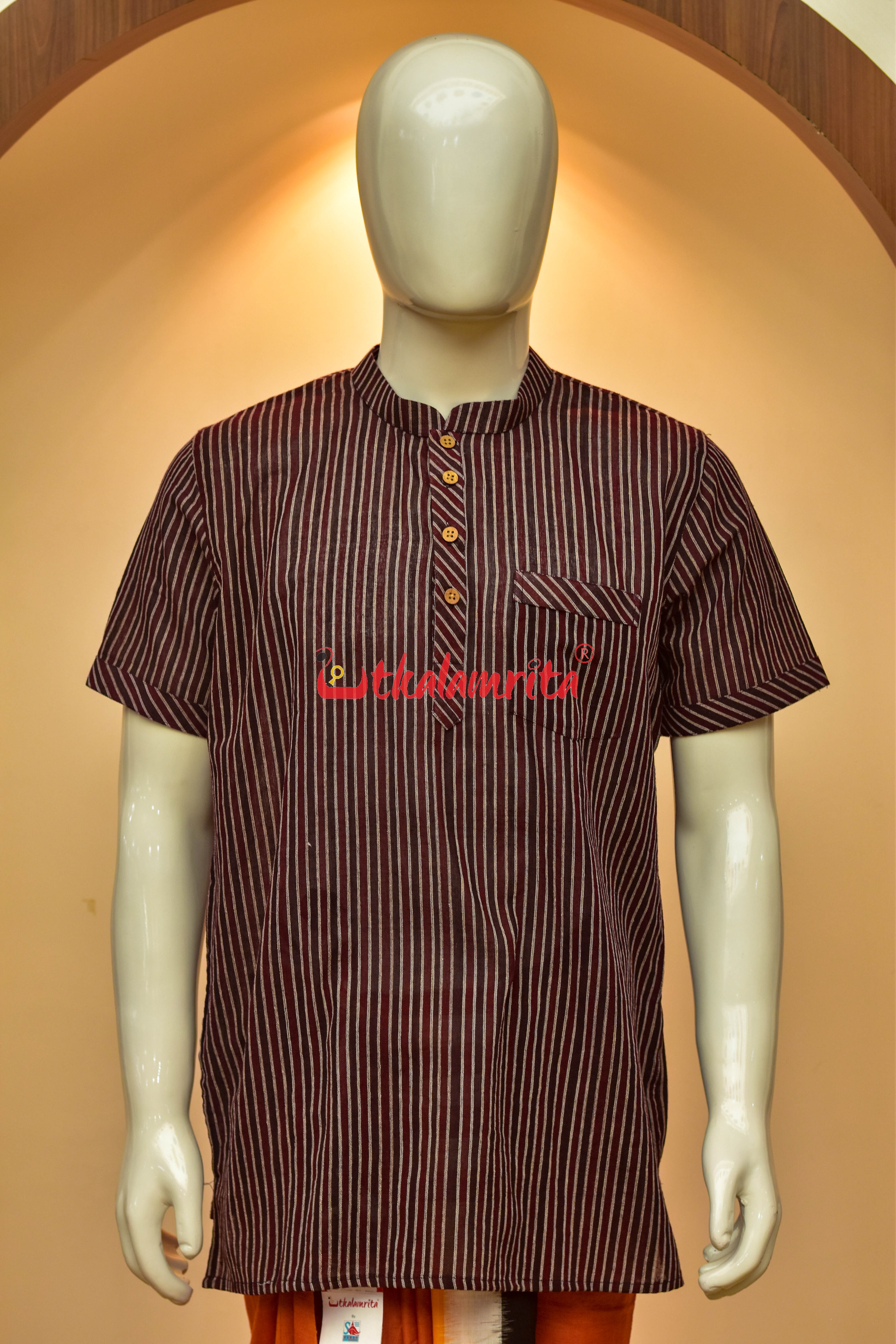 Coffee Maroon Lines Kotpad (Men's Half Kurta)