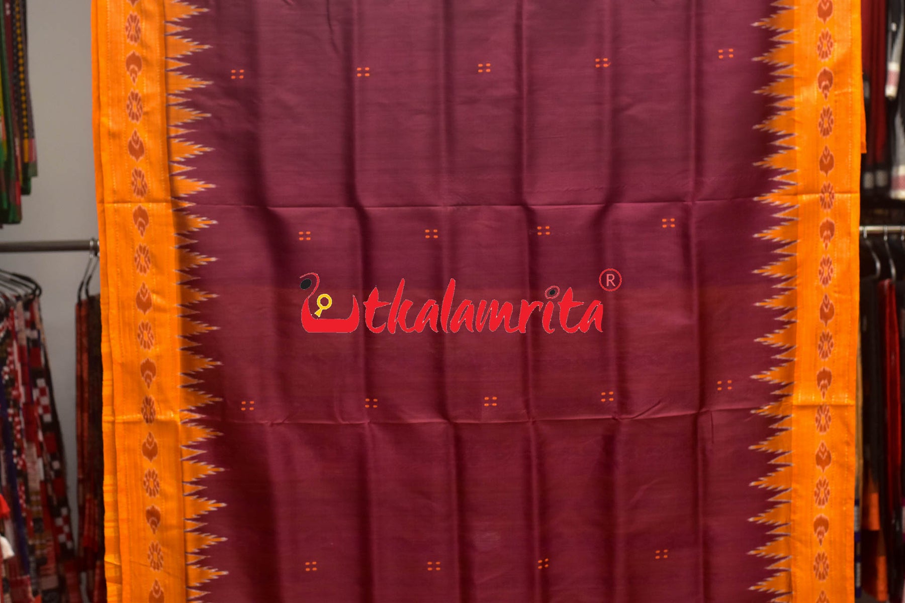 Jamun Orange Buti Khandua Silk Saree