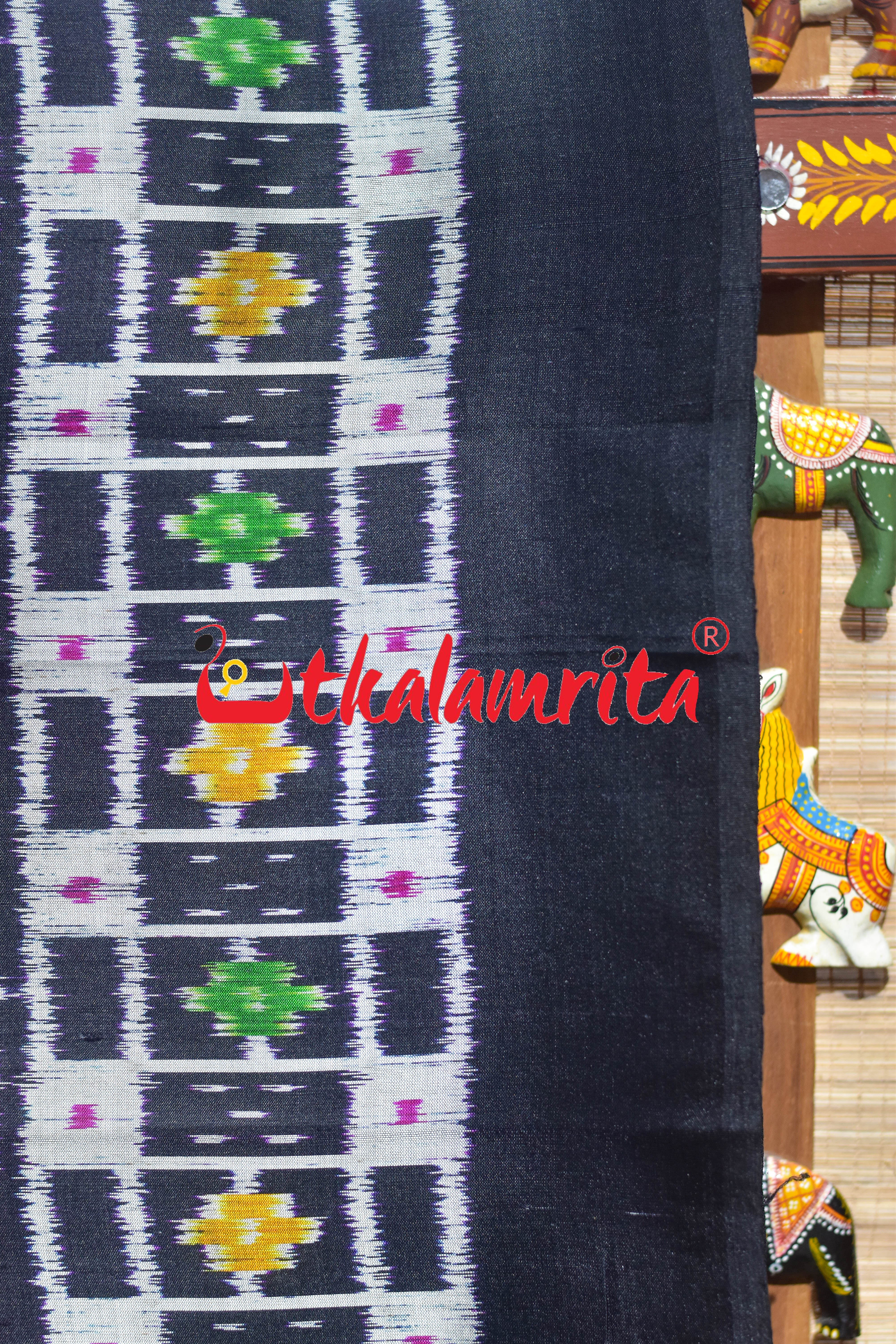 Purple Black Border Elephant Pasapali Khandua Silk Saree