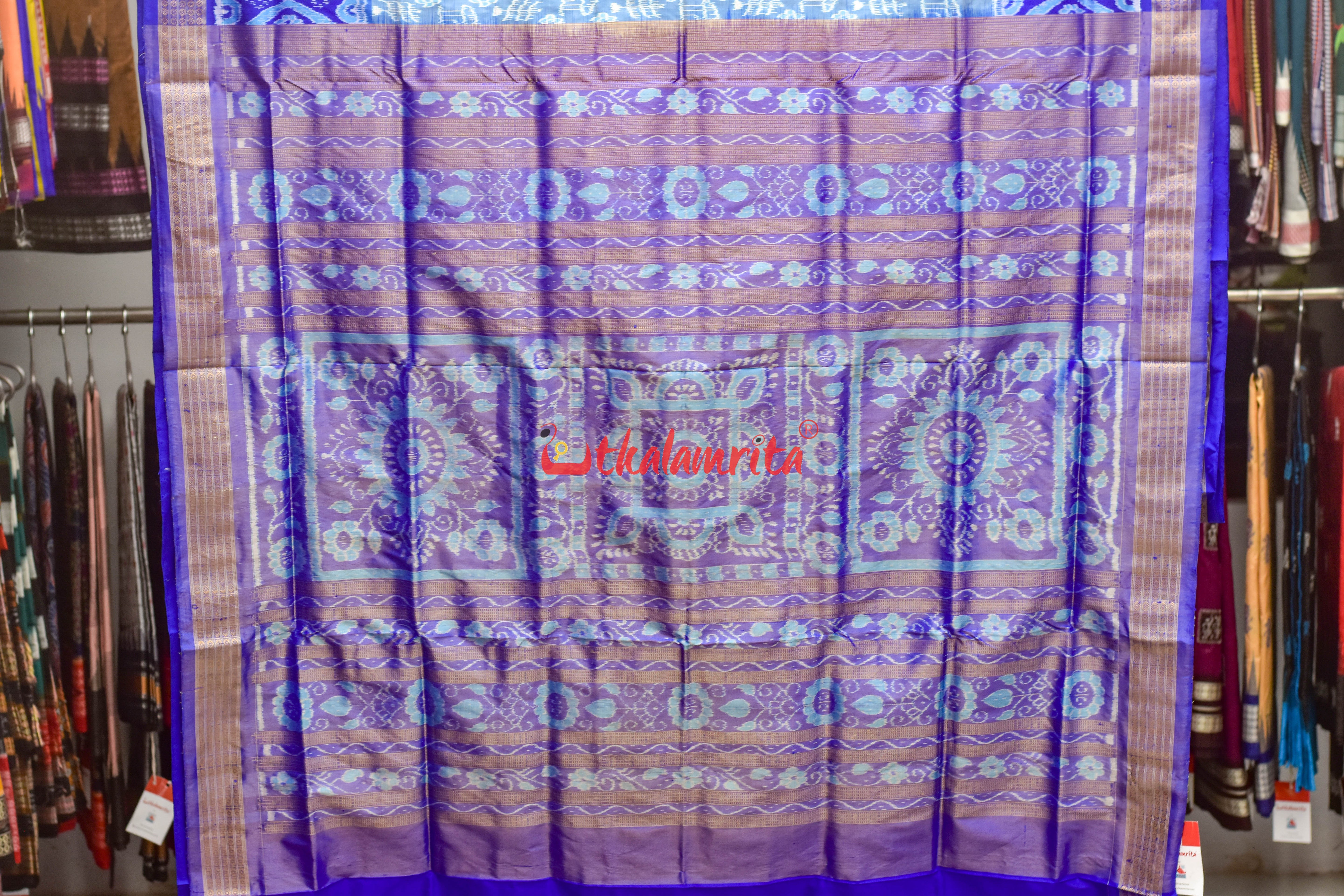 Sky Blue Deep Blue Half Tissue Sambalpuri Silk Saree
