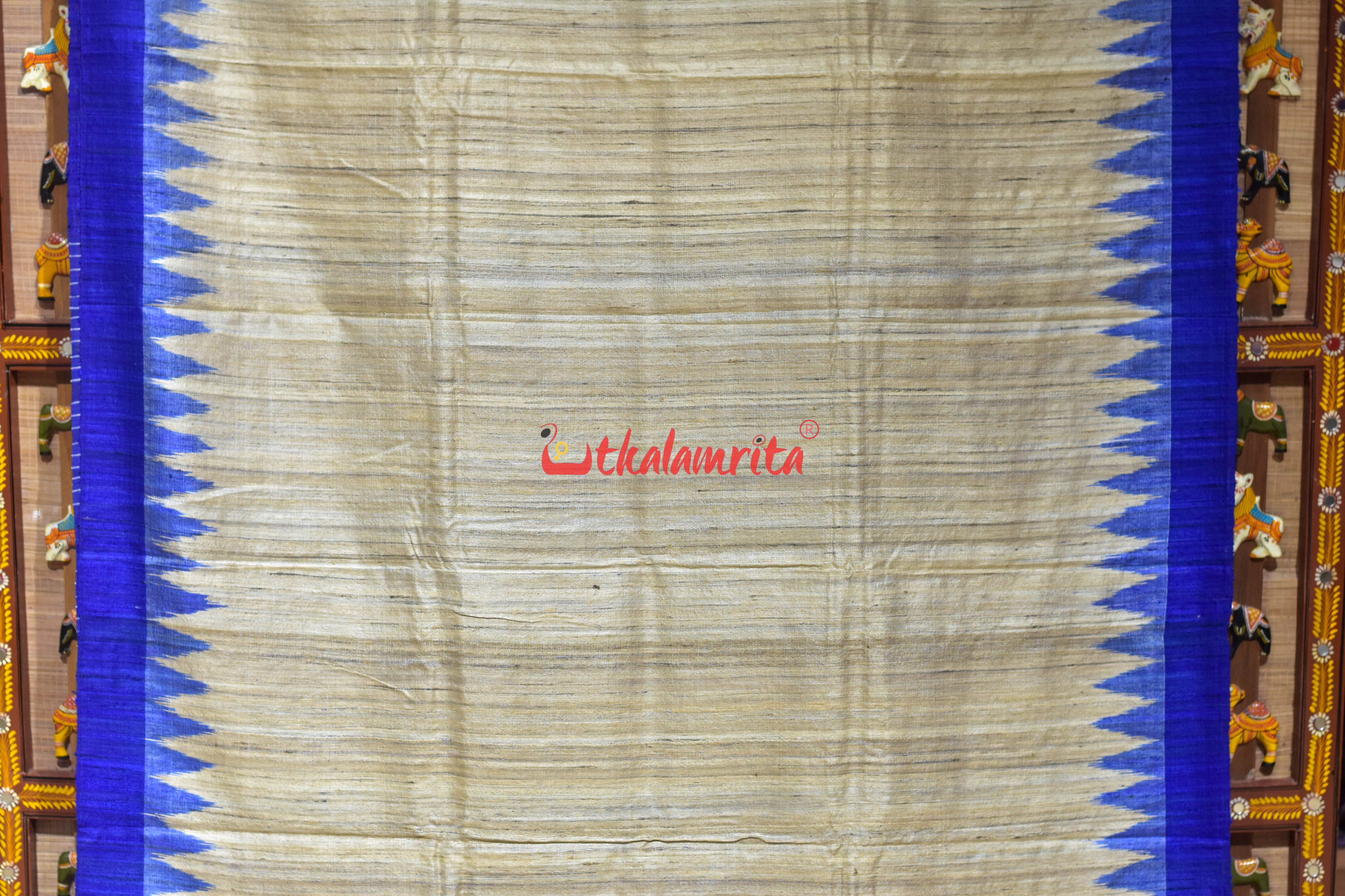 Ghee with Blue Border Gopalpur Tussar Silk Saree