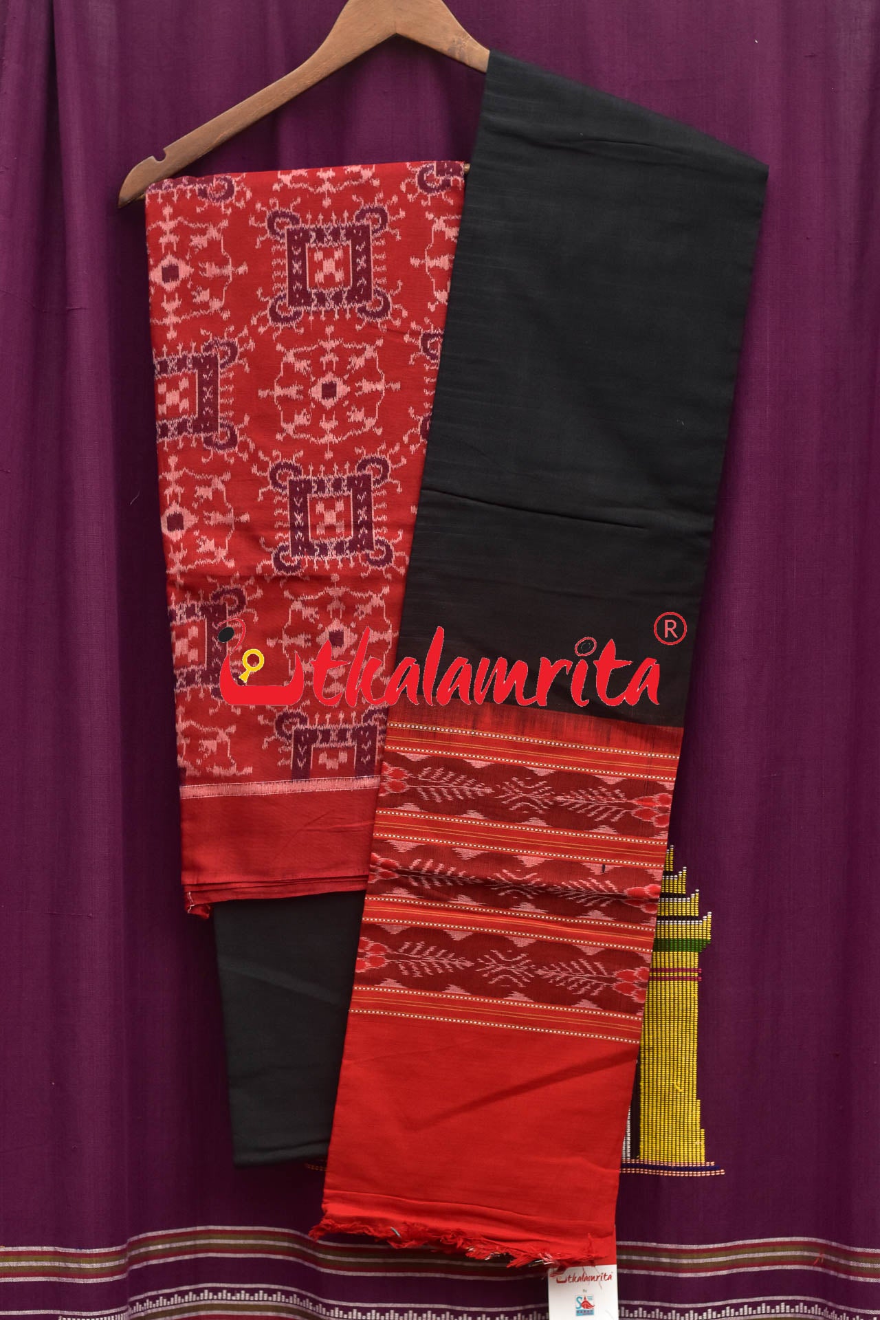 3D Red Black Tribals Sambalpuri Cotton Dress Set