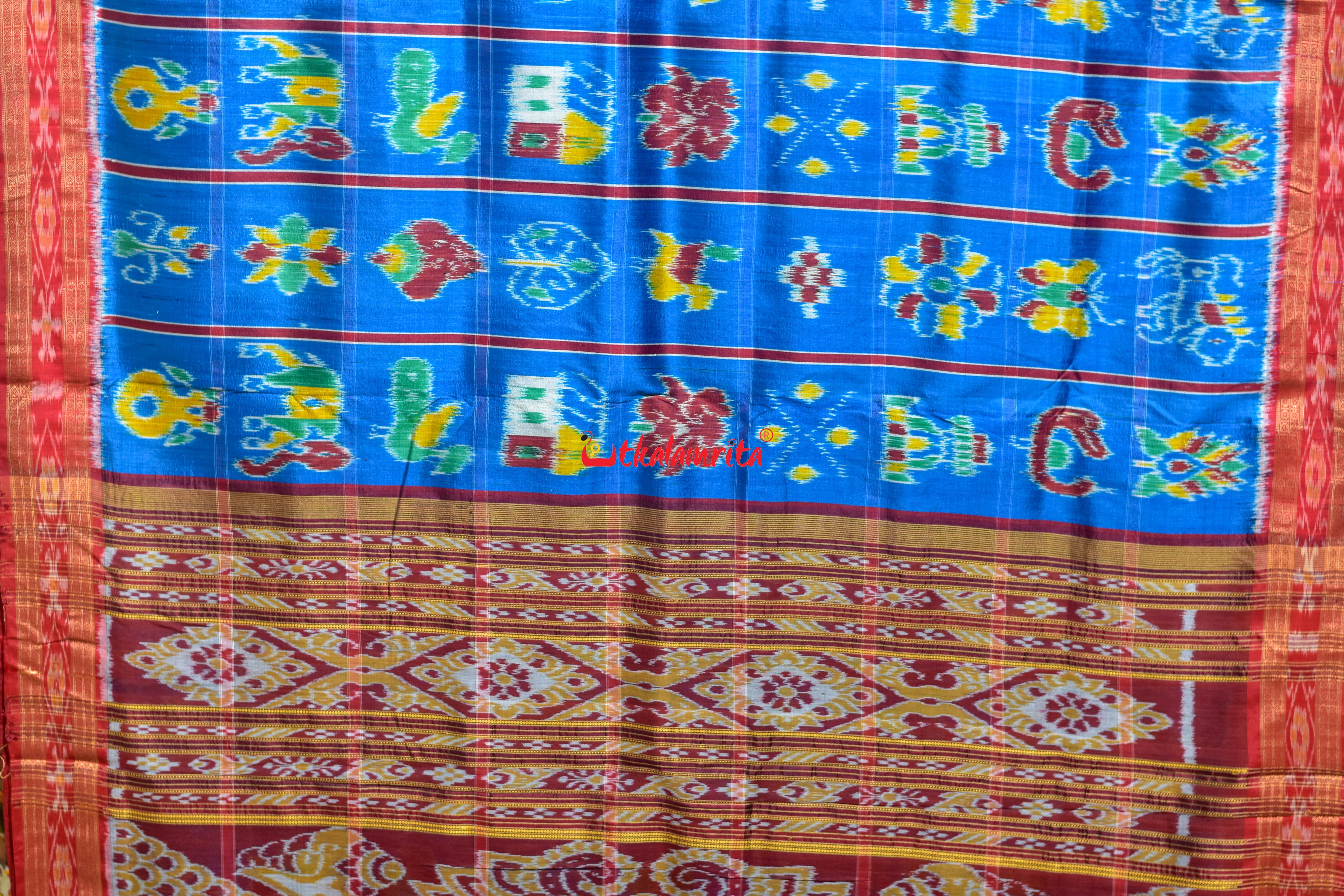 German Blue Nabakothi Khandua Silk Saree
