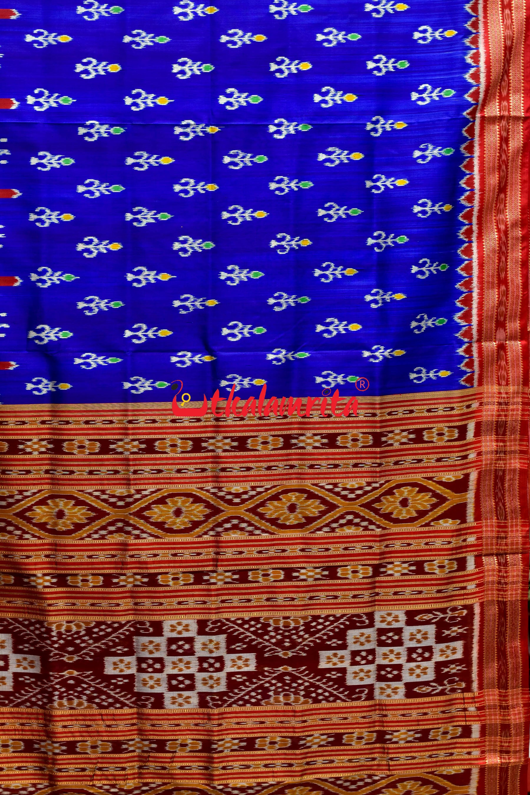 Bada Kumbha Kalasa Tribal Blue Red Khandua Silk Saree