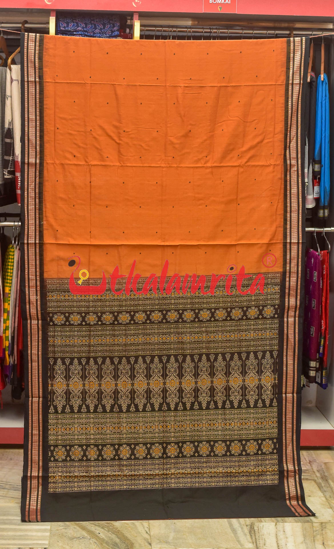 Rust Black Buti Bomkai Saree