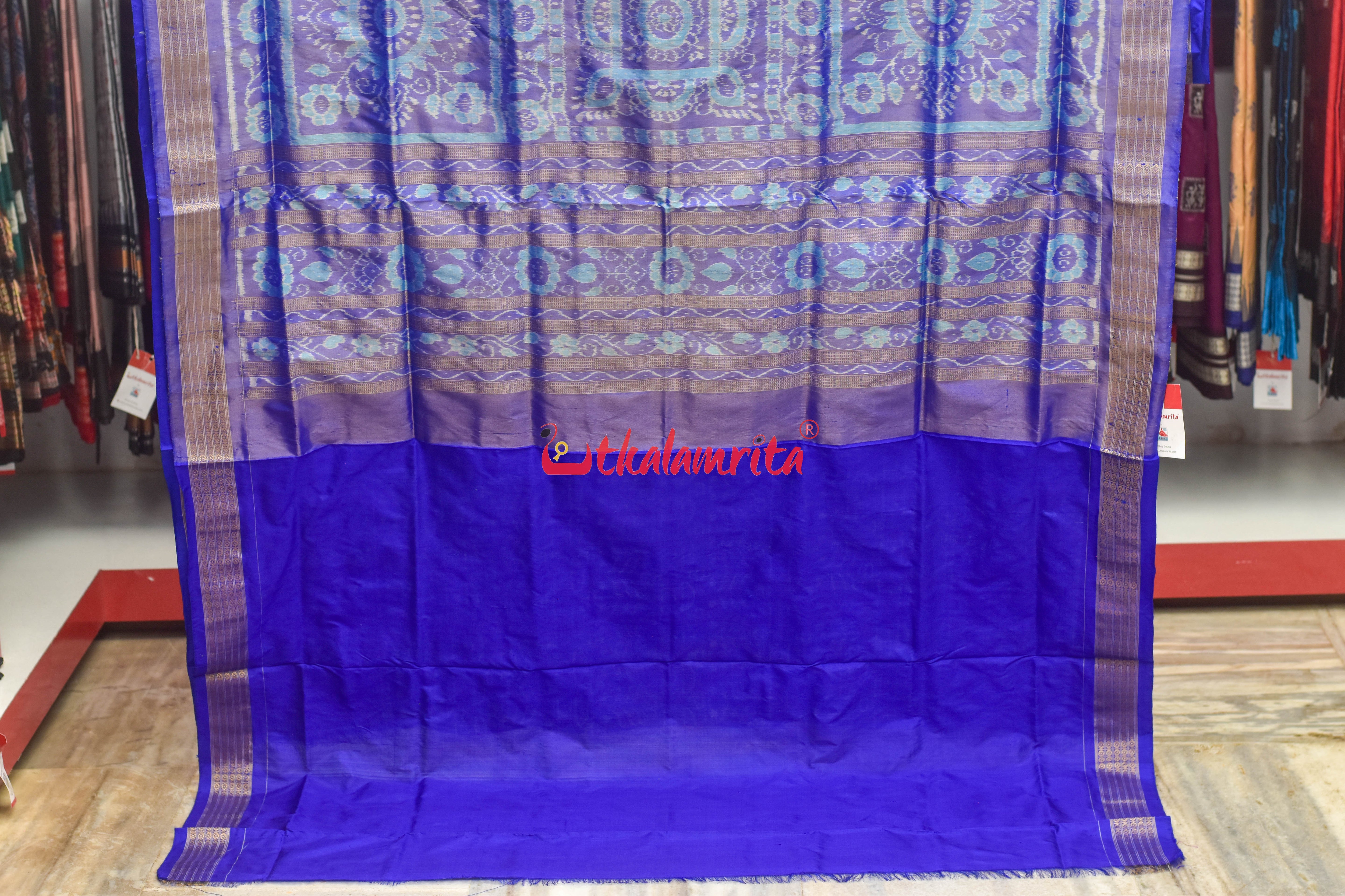 Sky Blue Deep Blue Half Tissue Sambalpuri Silk Saree