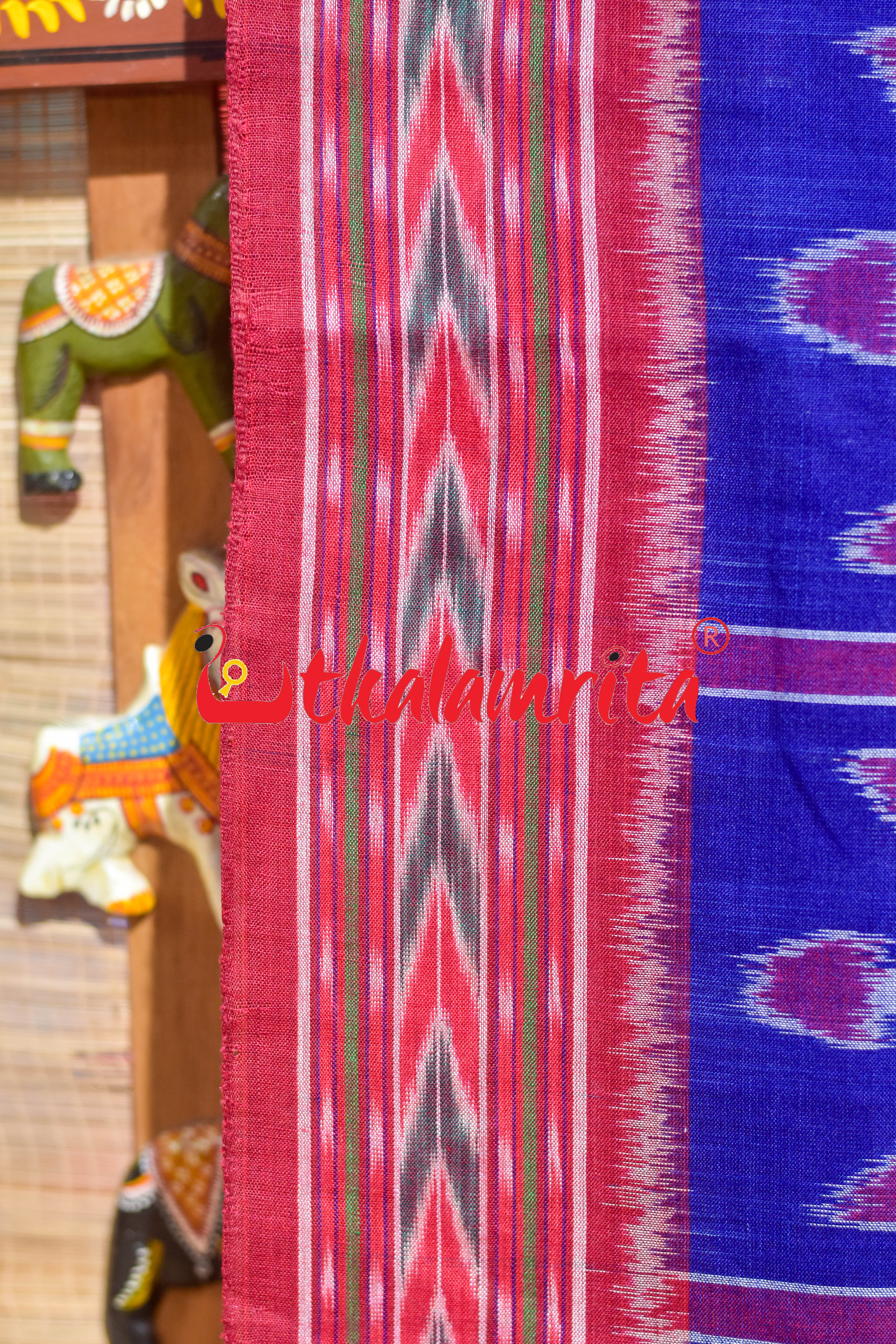 Blue Red Dhanpatri Nabakothi Khandua Cotton Saree