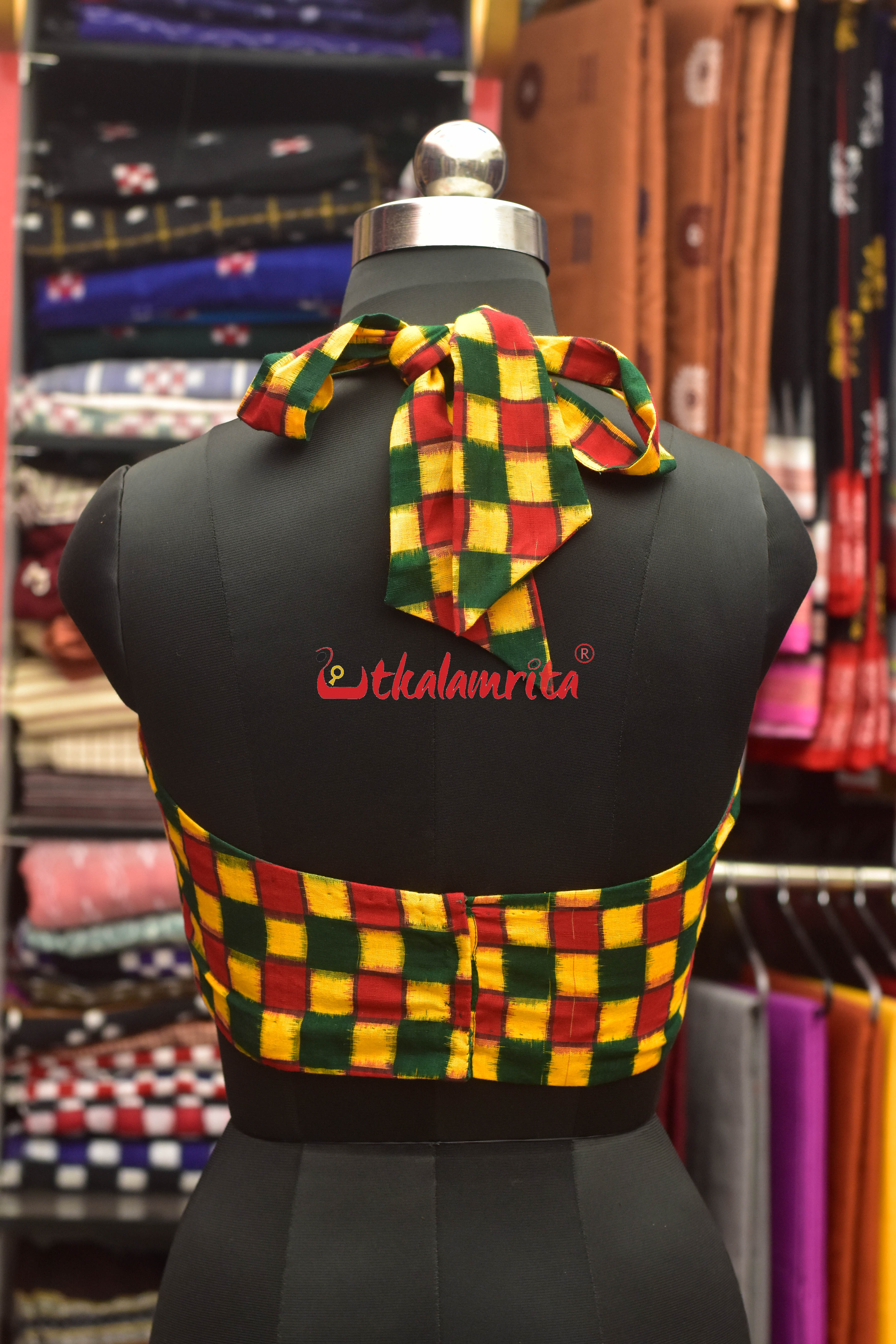 Yellow Red Total Pasapali Halter Neck (Blouse)
