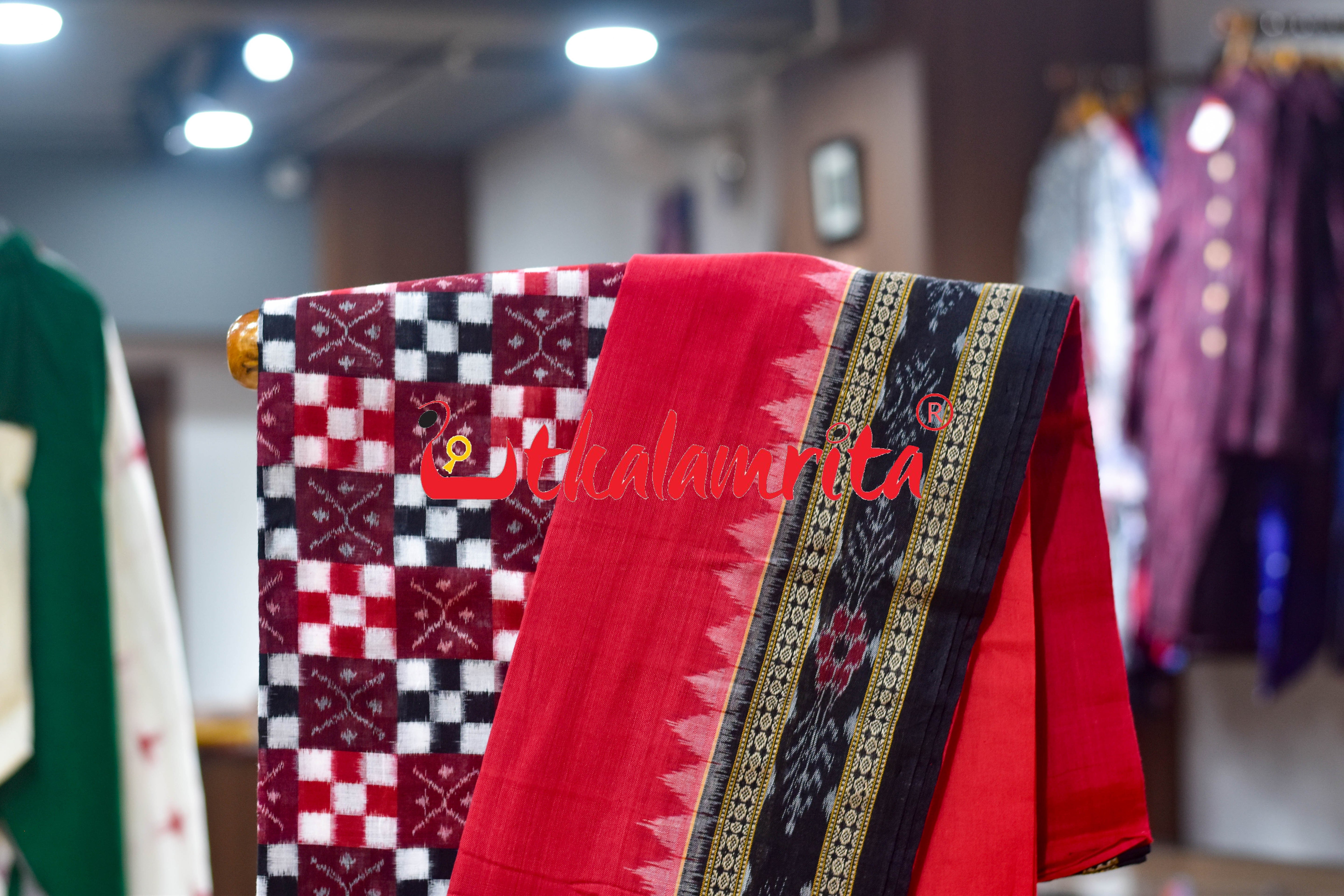 Black Red Damru Kothi Pasapali Cotton Dress Set