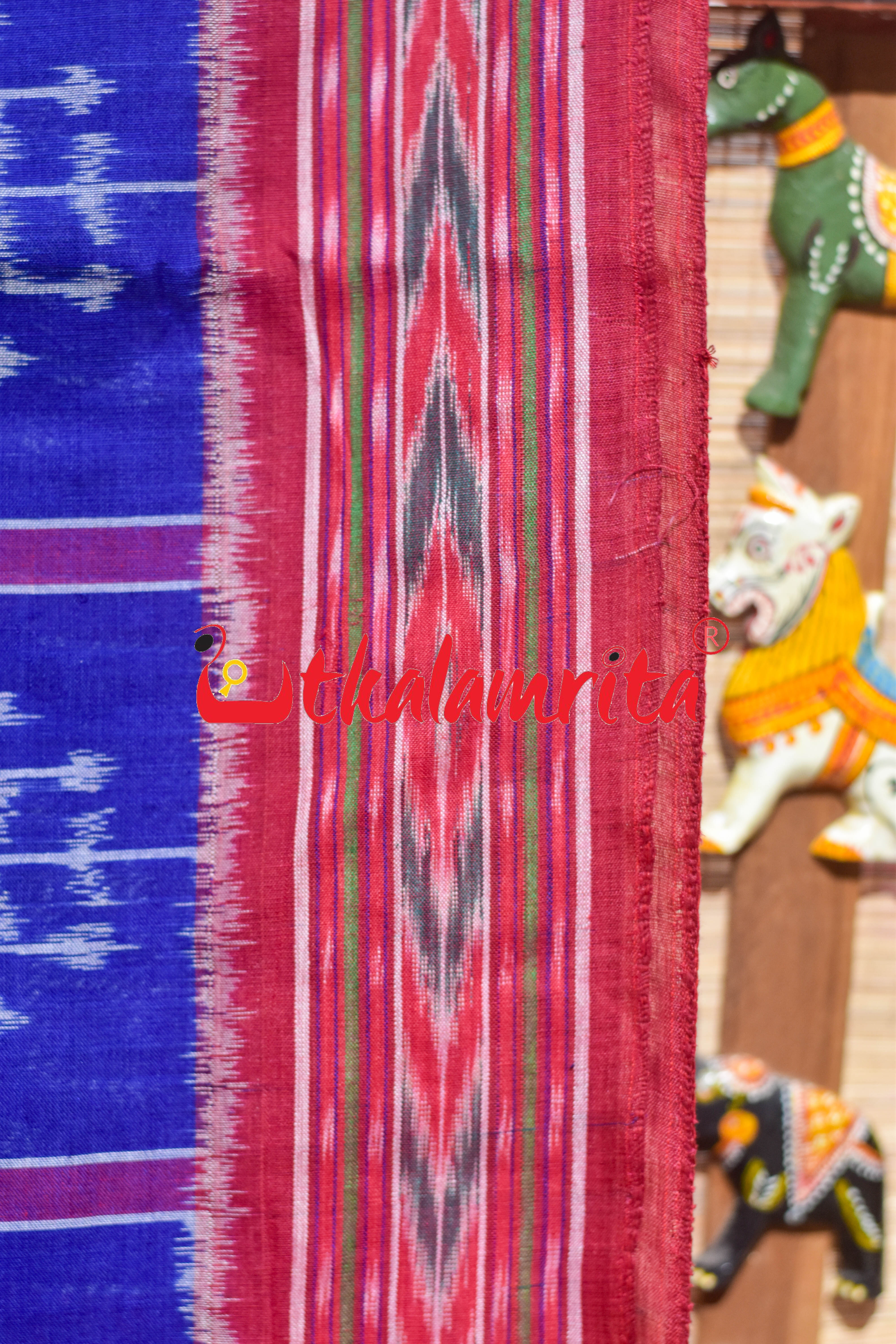 Blue Red Dhanpatri Nabakothi Khandua Cotton Saree