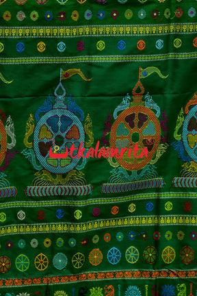 Nilachakra Yellow Green Bomkai Silk Saree