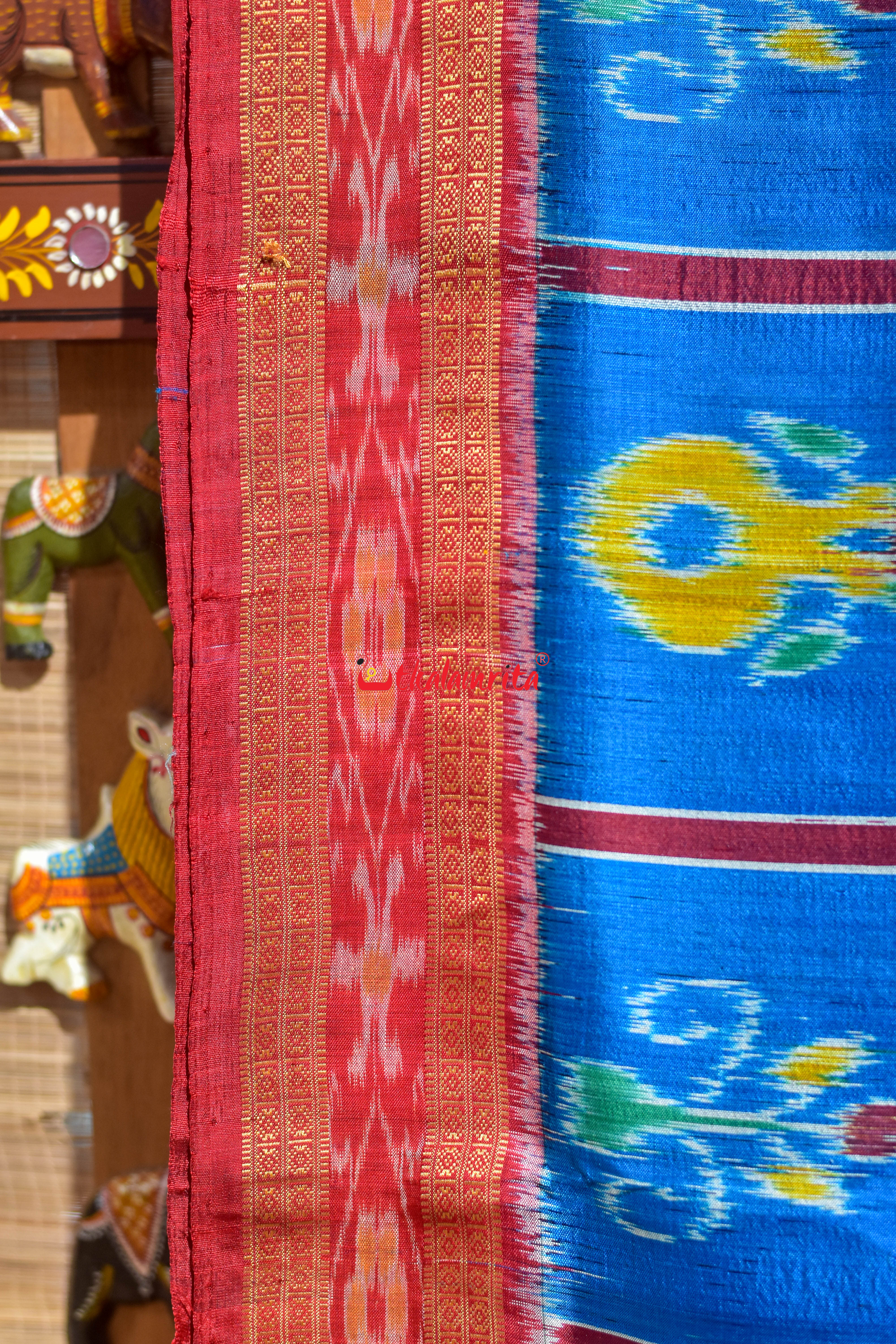 German Blue Nabakothi Khandua Silk Saree