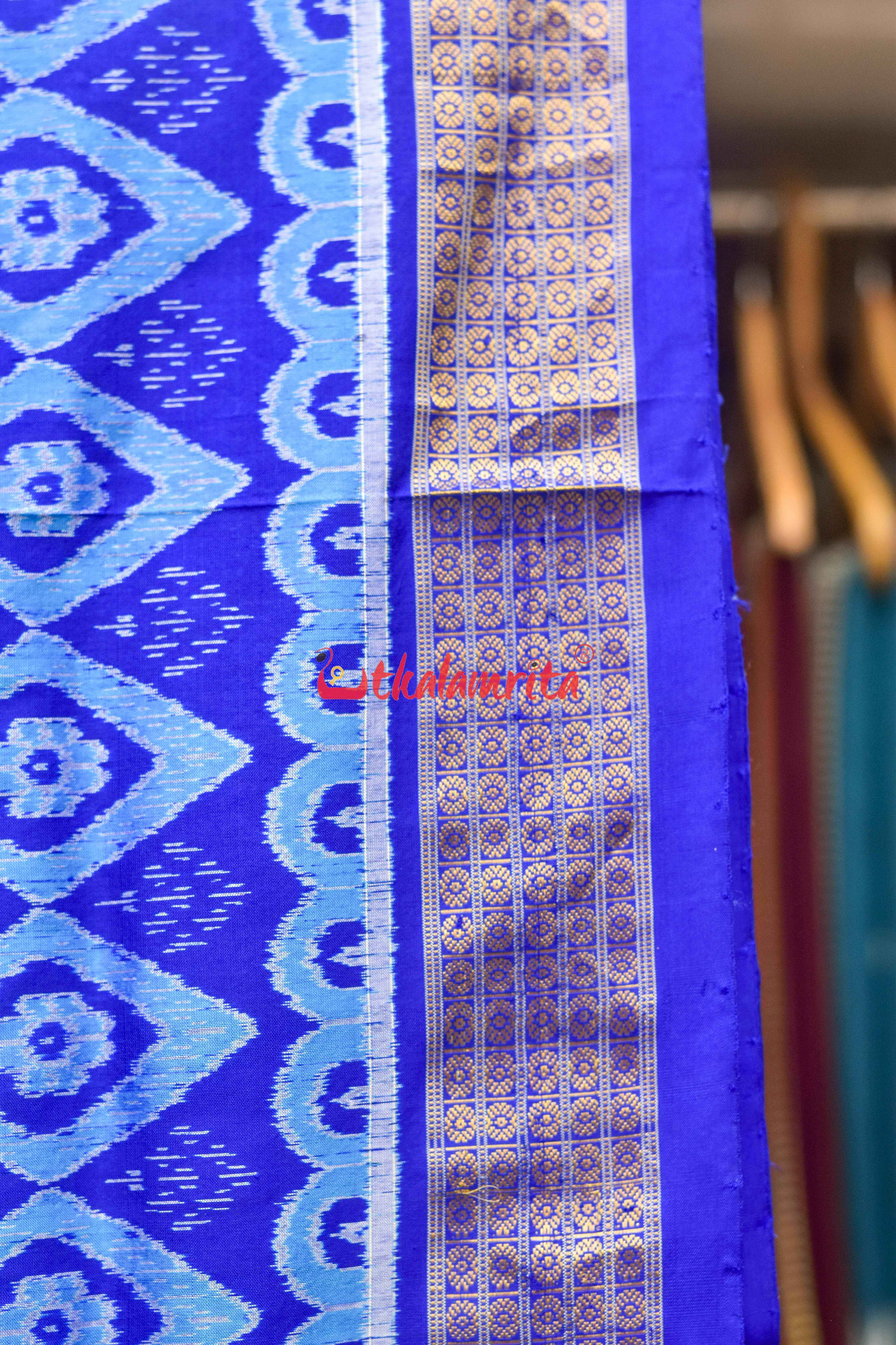 Sky Blue Deep Blue Half Tissue Sambalpuri Silk Saree