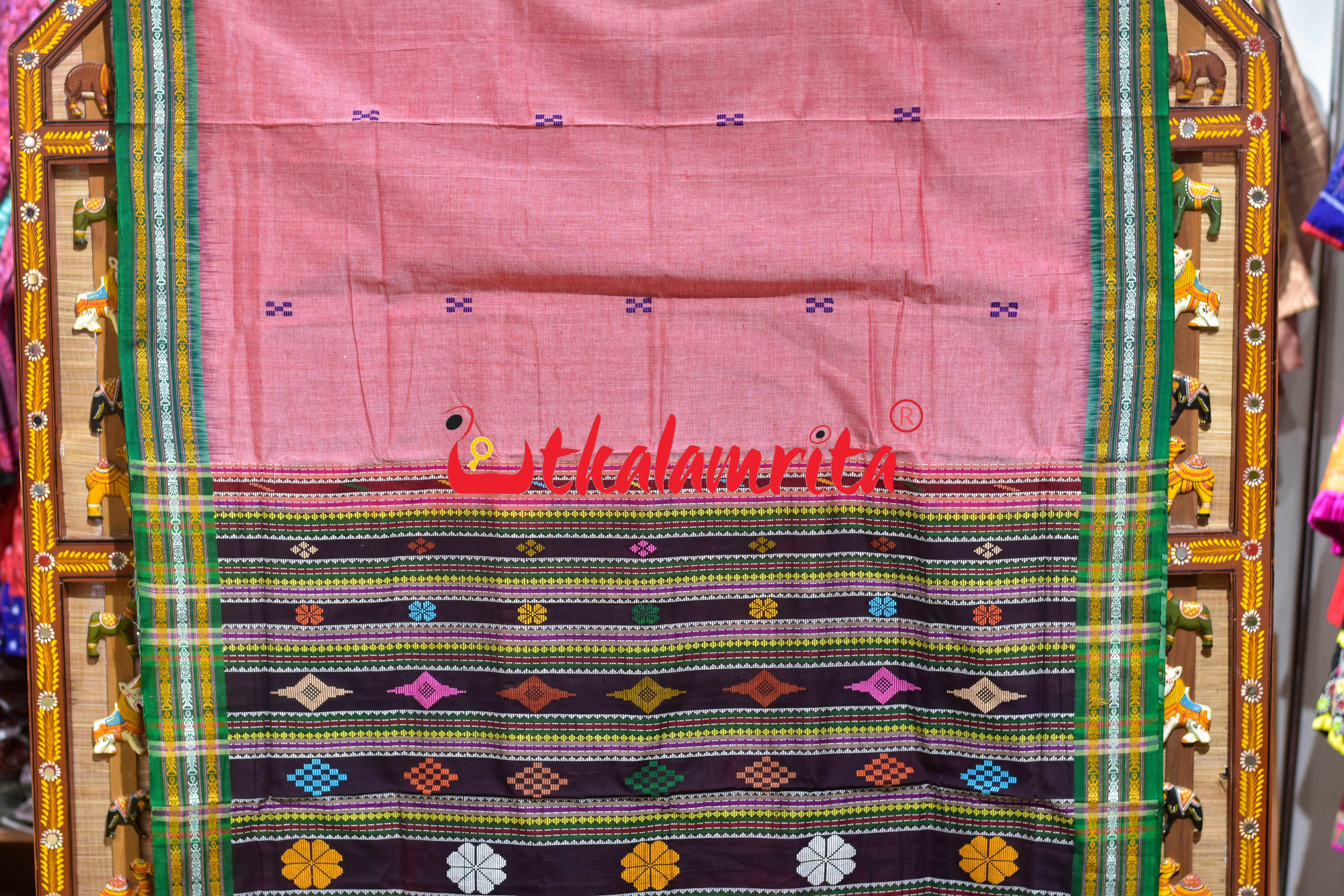 Pink Buta Phula Anchal Dhalapathar Cotton Saree
