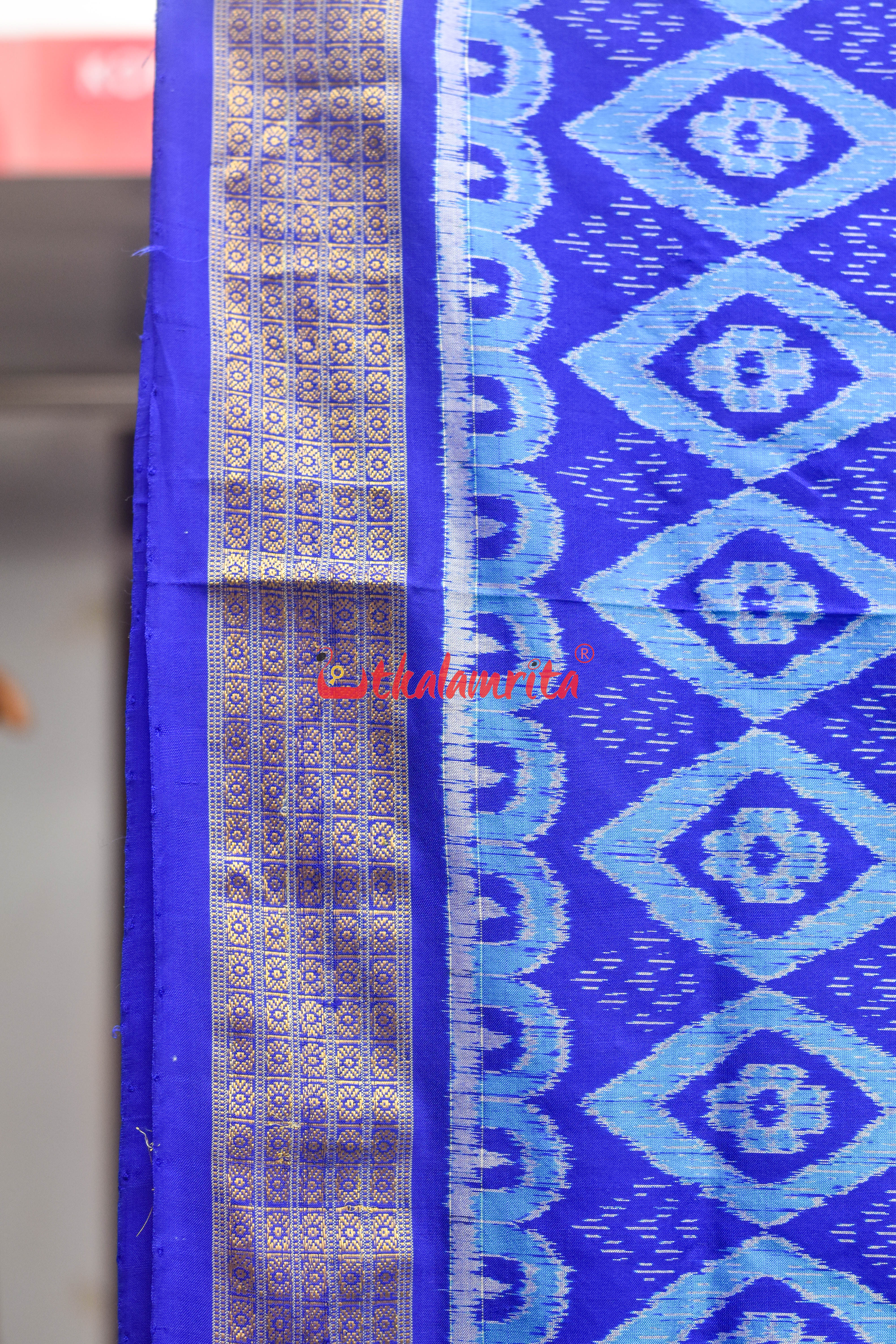 Sky Blue Deep Blue Half Tissue Sambalpuri Silk Saree