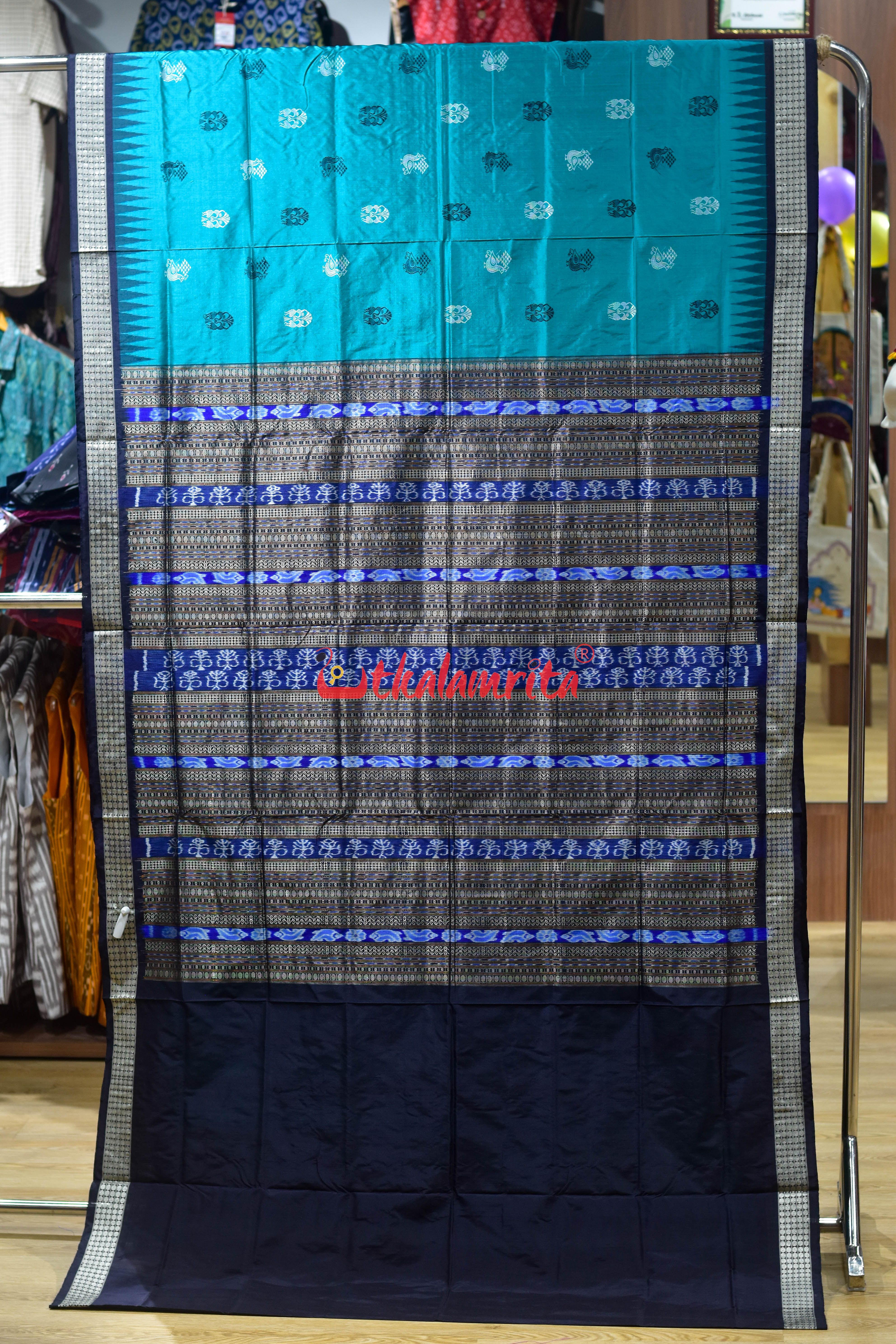 Sea Green Mayura Design Bomkai Silk Saree