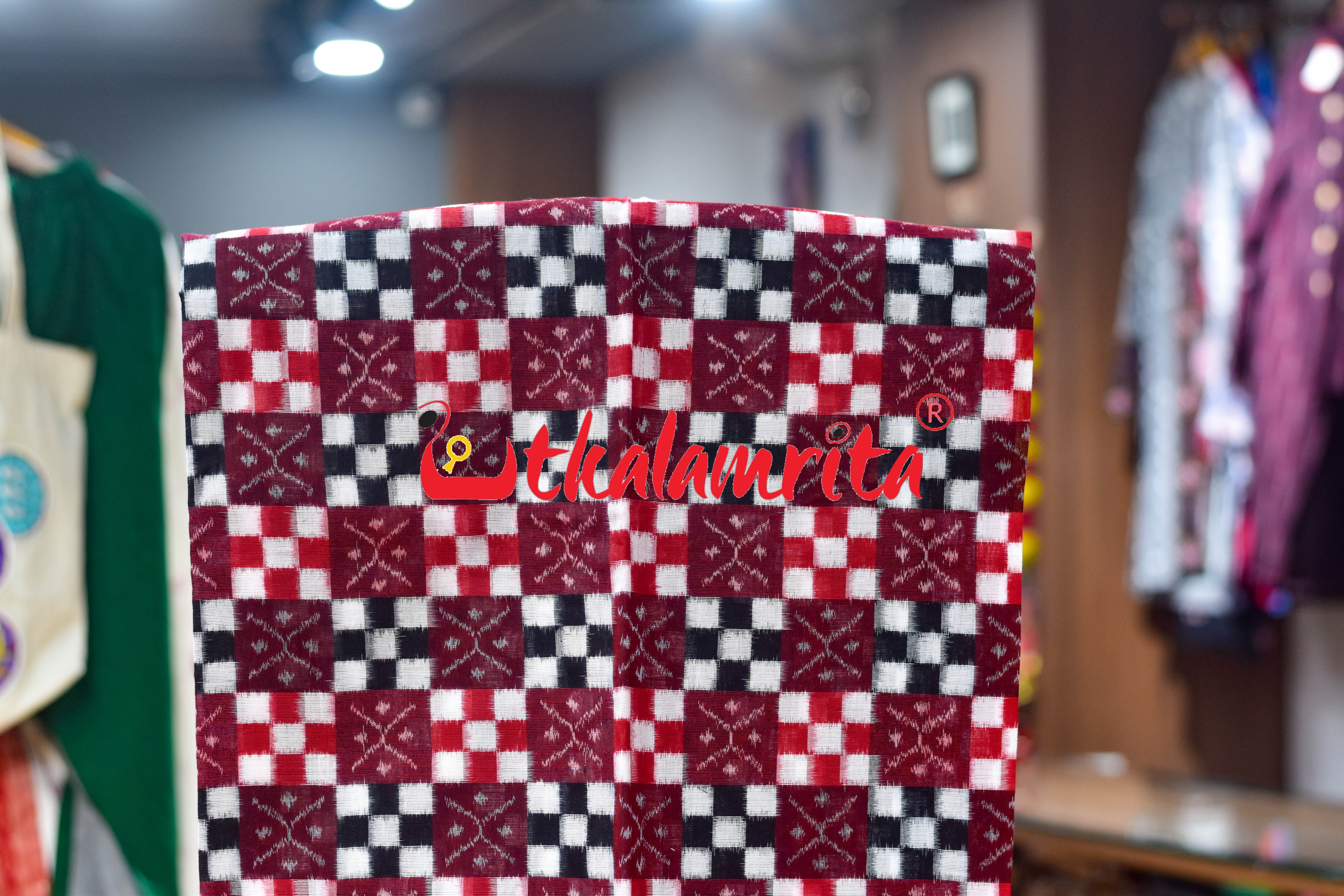 Black Red Damru Kothi Pasapali Cotton Dress Set