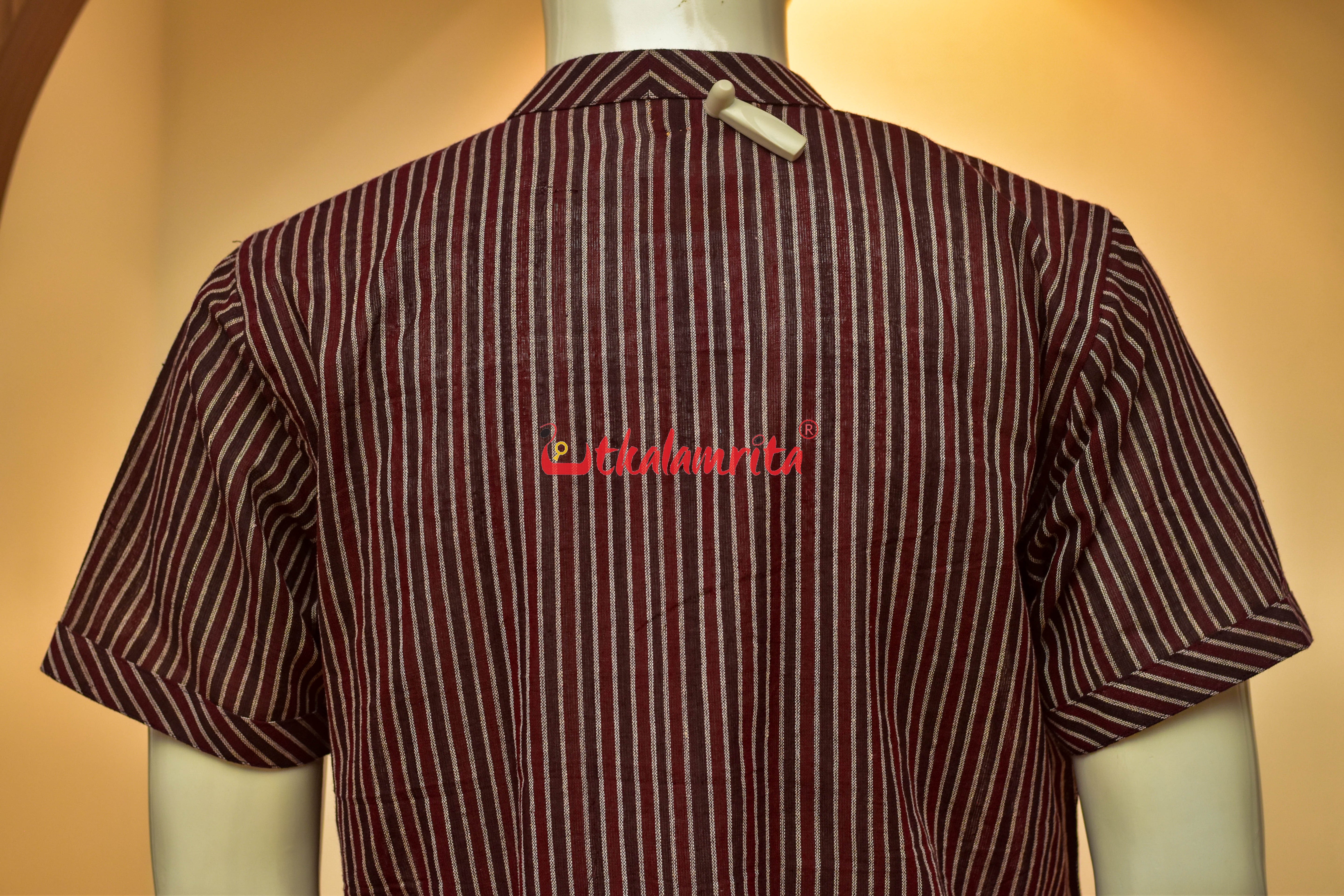 Coffee Maroon Lines Kotpad (Men's Half Kurta)