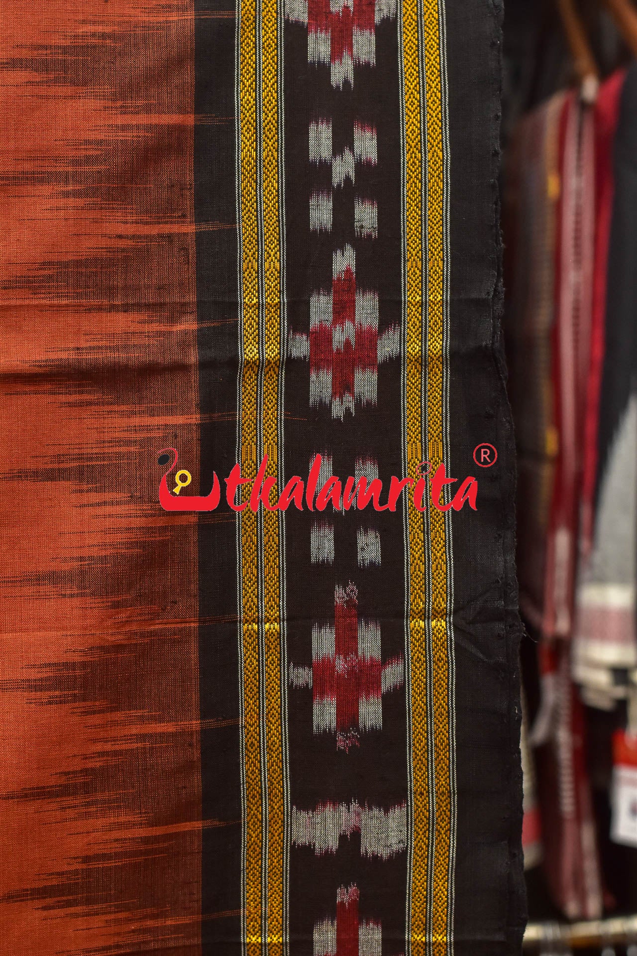 Rust Pasapali Border Khandua Cotton Saree