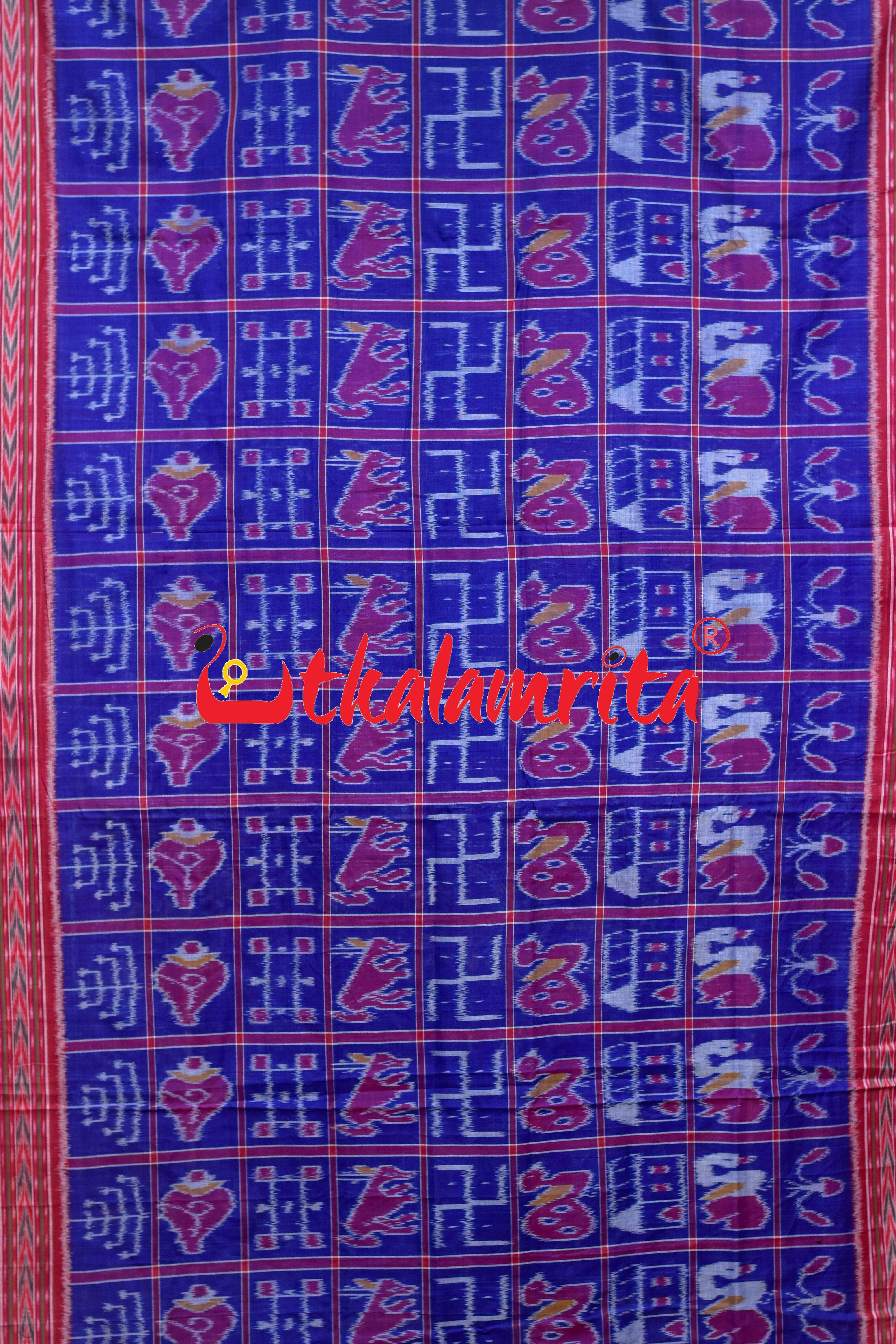 Blue Red Dhanpatri Nabakothi Khandua Cotton Saree