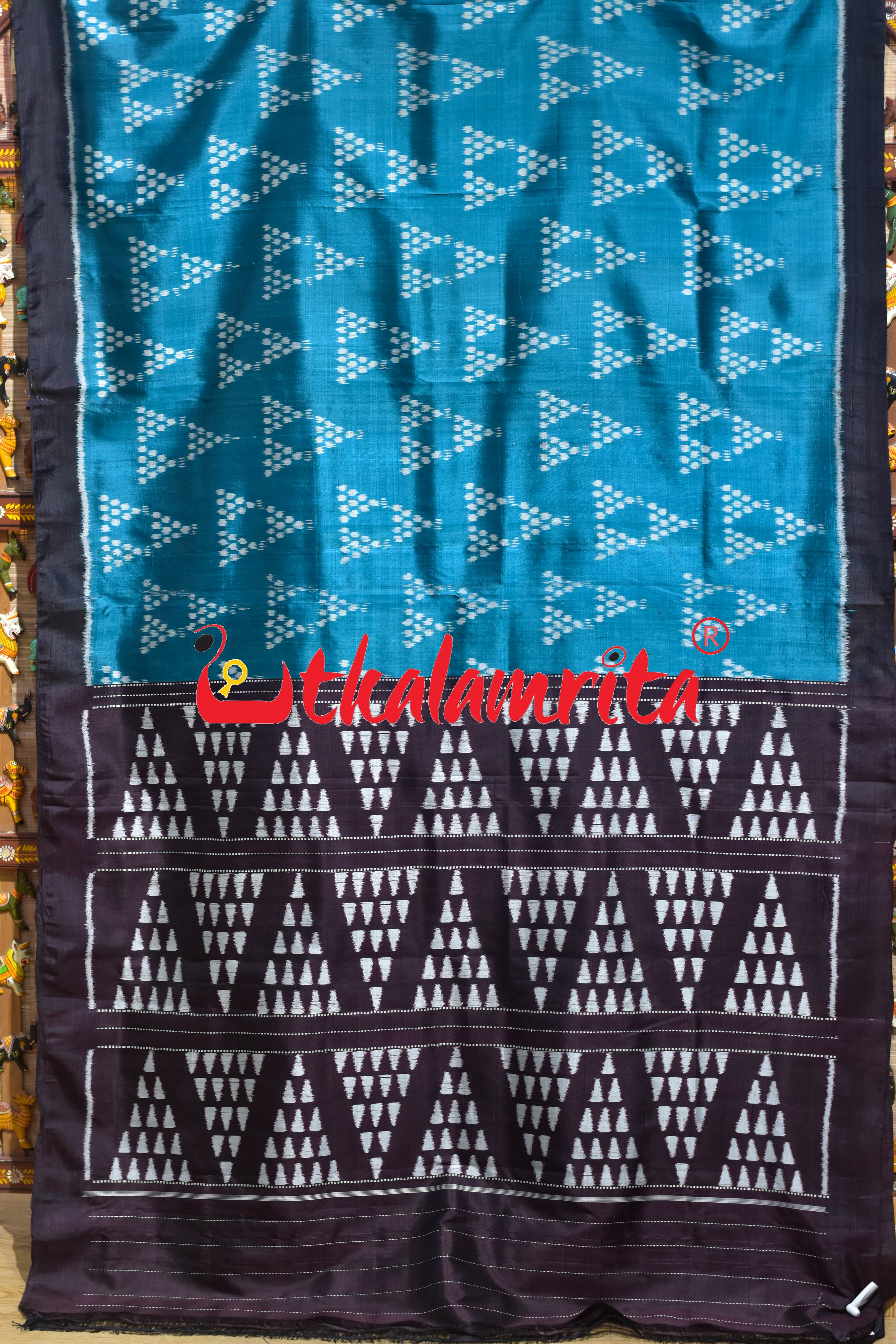 Aqua Blue Chitta Khandua Silk Saree
