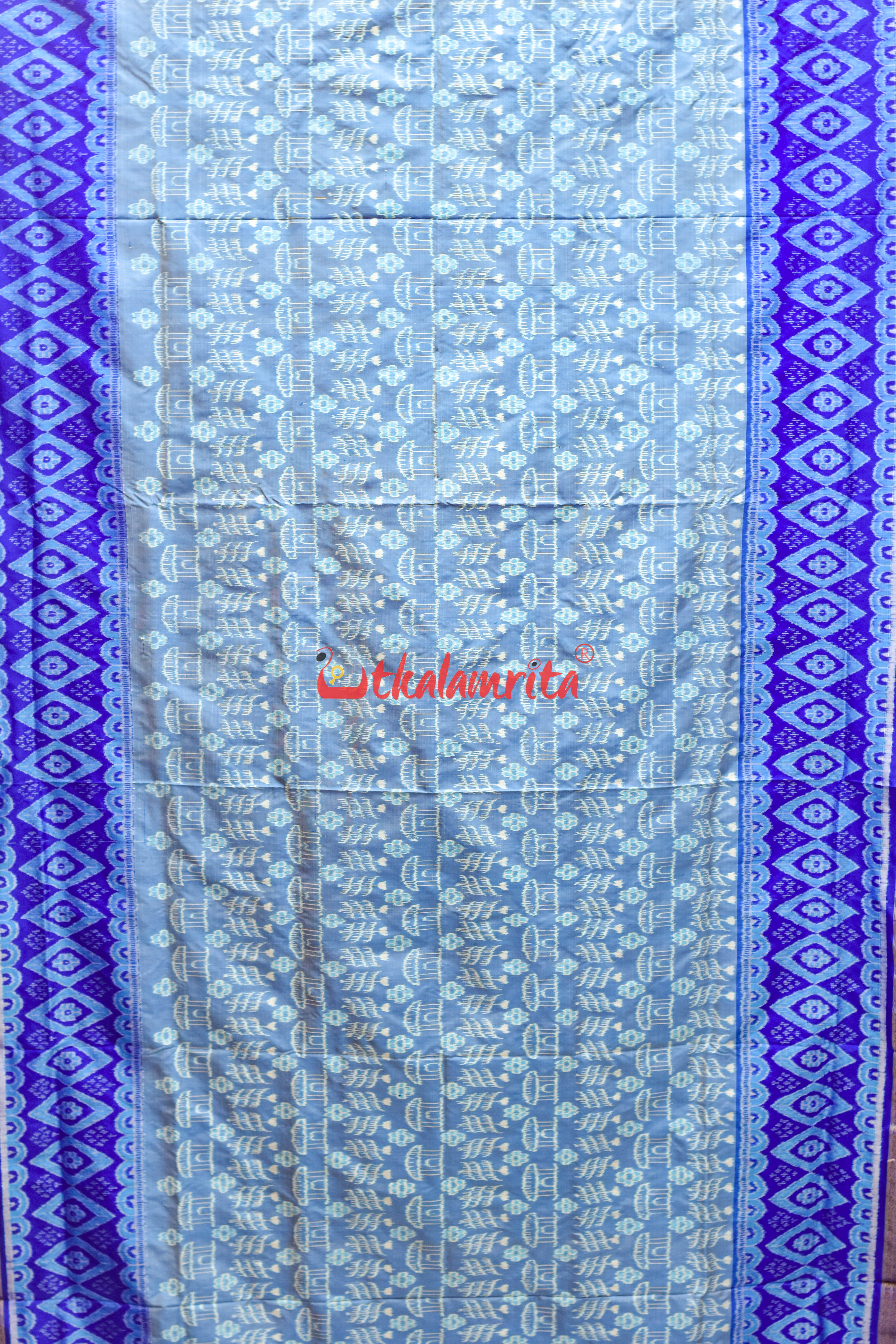 Sky Blue Deep Blue Half Tissue Sambalpuri Silk Saree